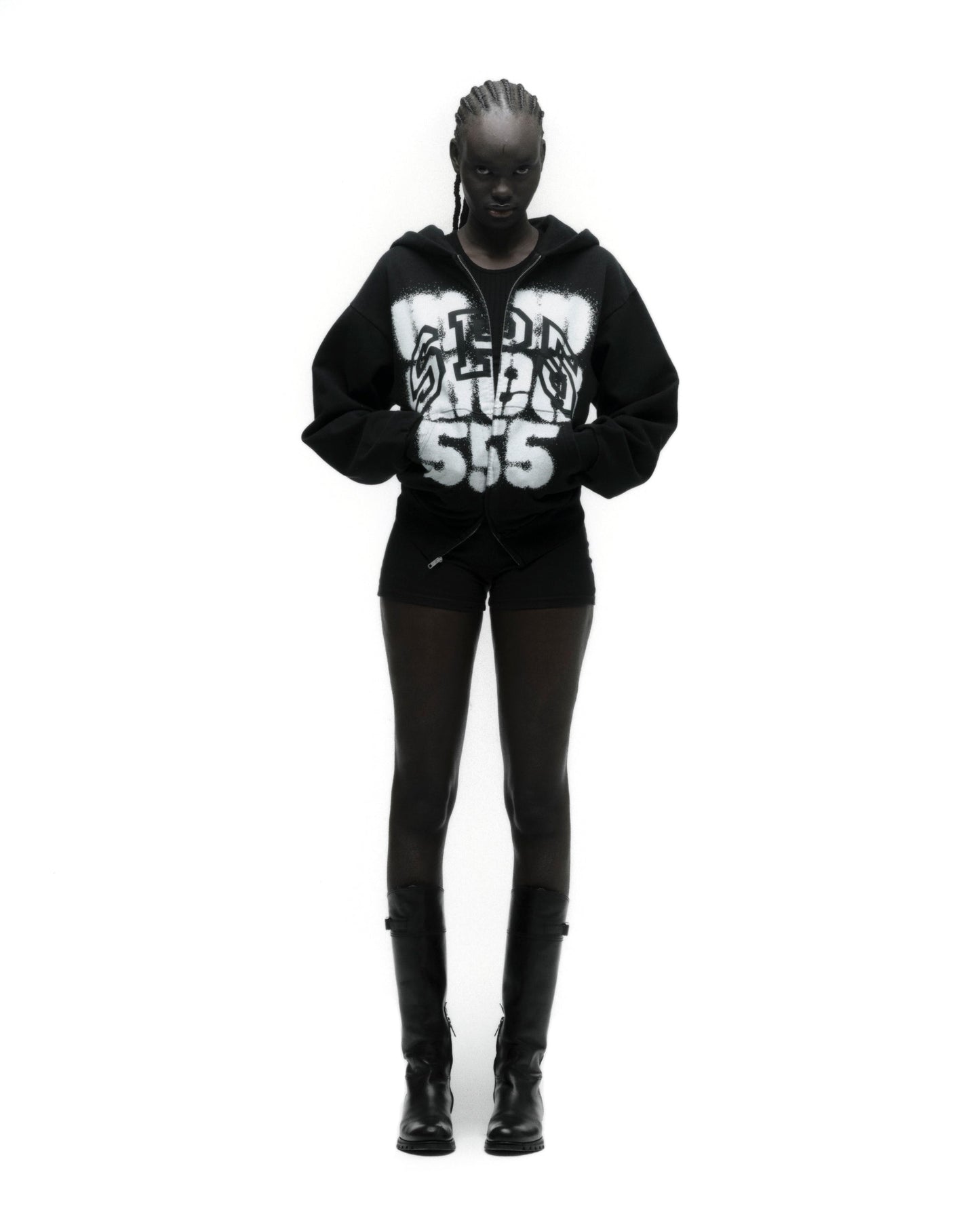 SP5DER 555 Full-Zip Hoodie – Black - Detail View 5