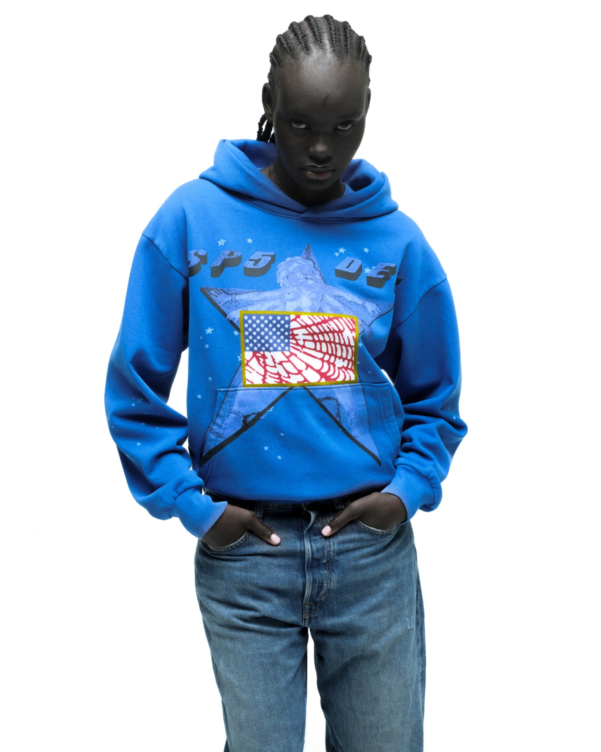 SP5DER Star Girl Hoodie - Blue - Detail View 12