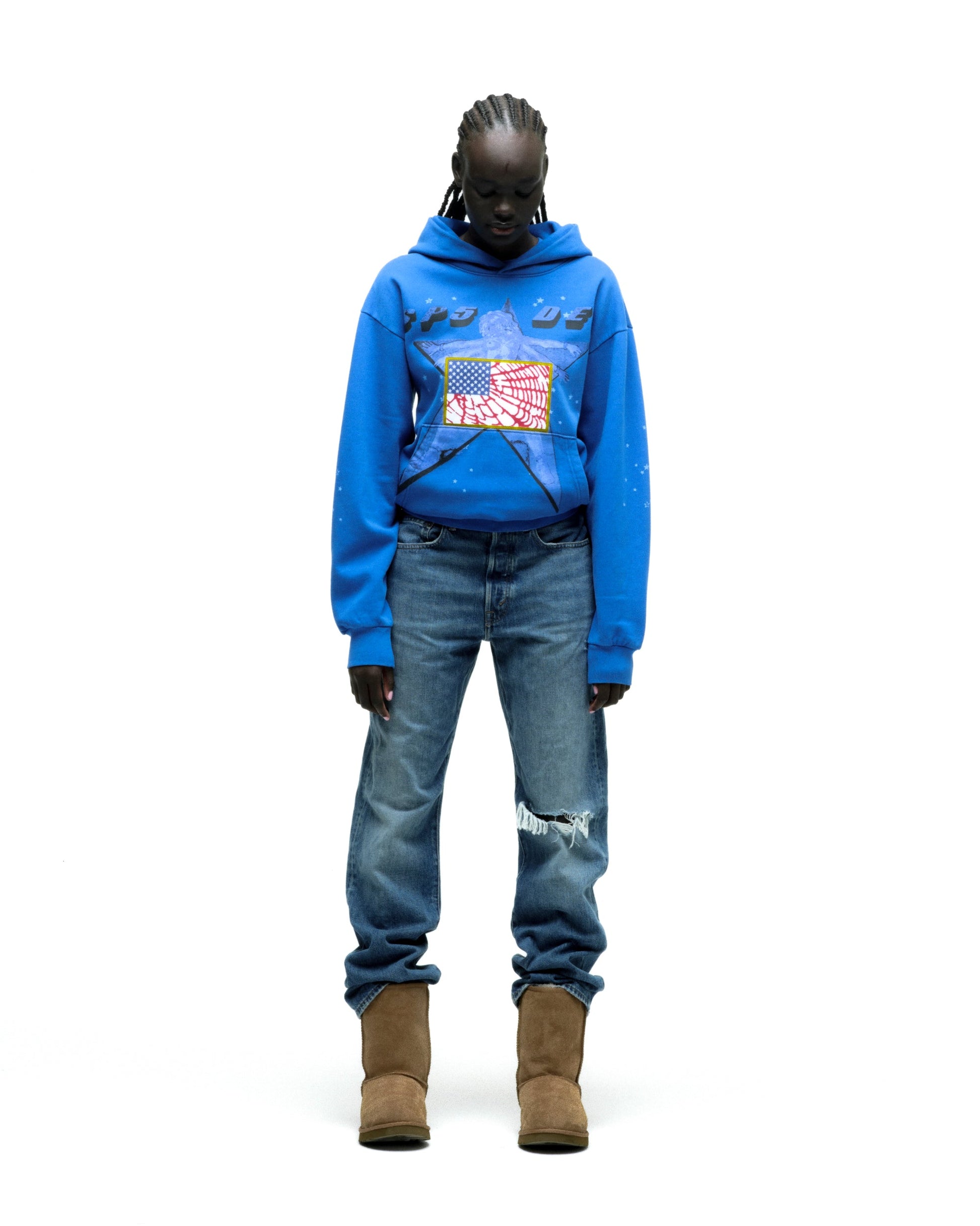 SP5DER Star Girl Hoodie - Blue - Detail View 7