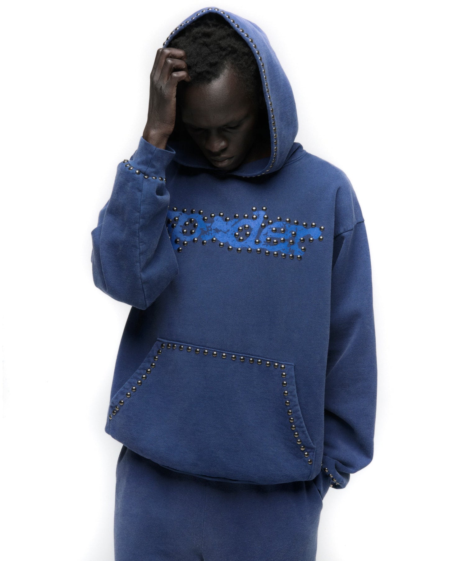 SP5DER Punk V3 Studded Hoodie - Blue - Detail View 11