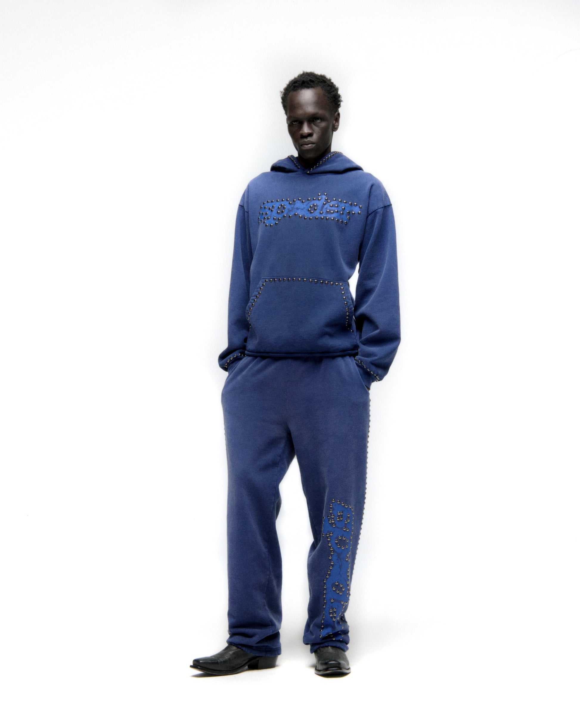 SP5DER Punk V3 Studded Hoodie - Blue - Detail View 5