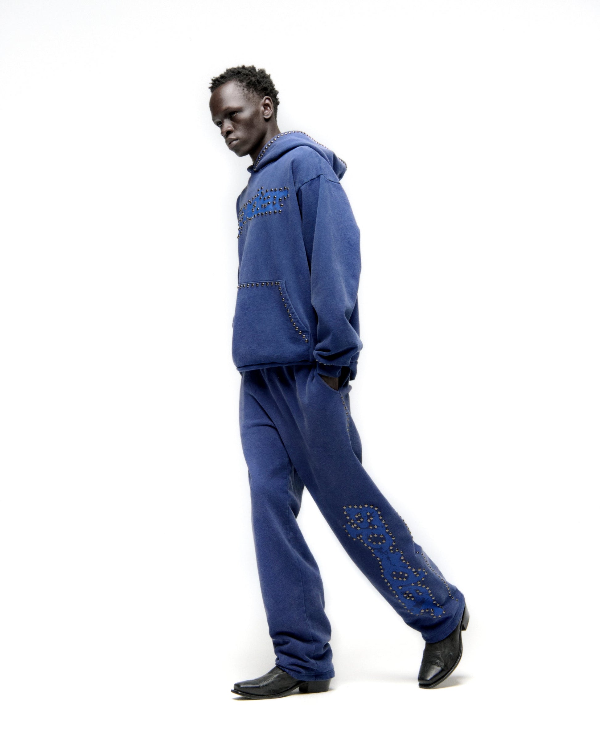 SP5DER Punk V3 Studded Hoodie - Blue - Detail View 7