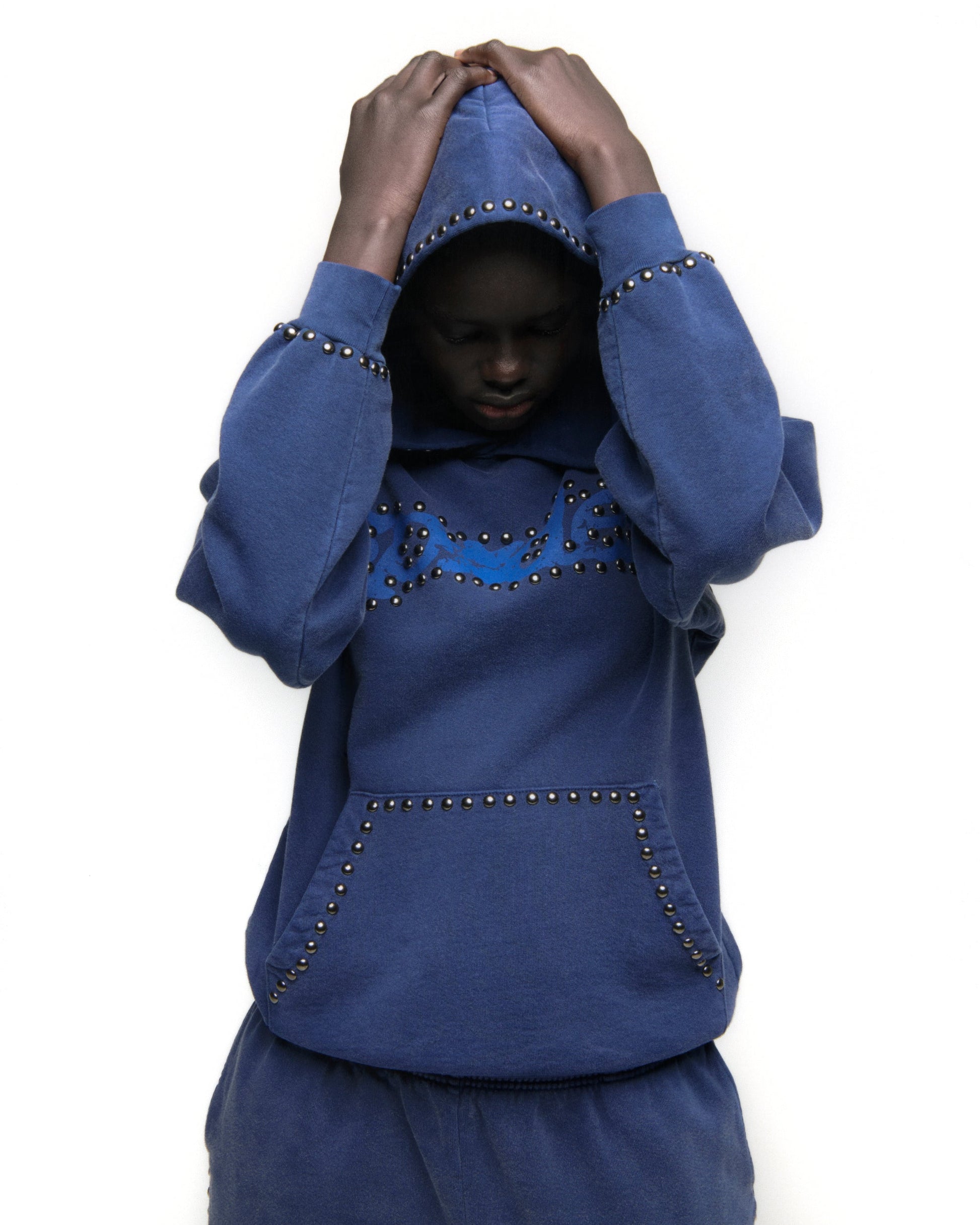 SP5DER Punk V3 Studded Hoodie - Blue - Detail View 12