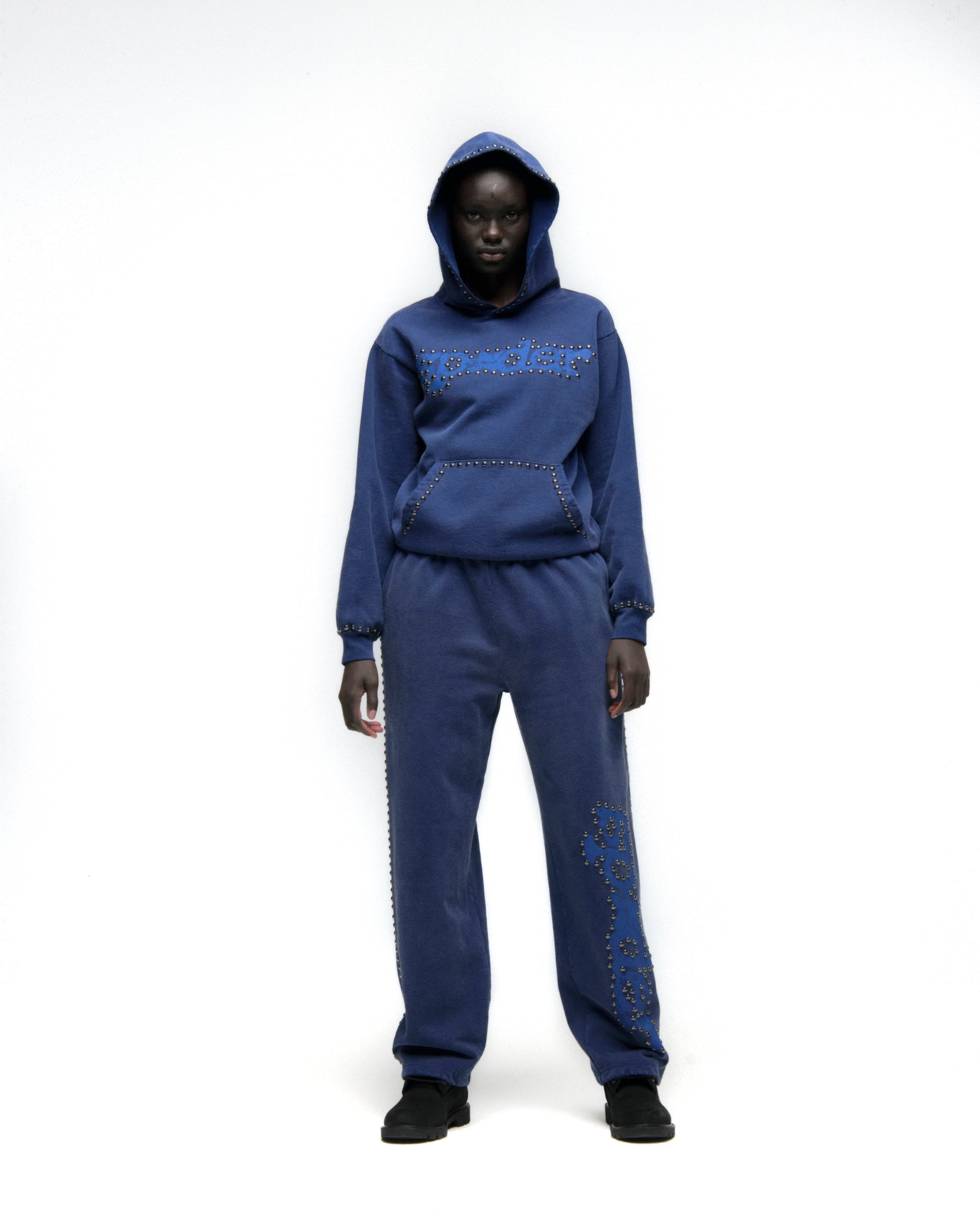 SP5DER Punk V3 Studded Hoodie - Blue - Detail View 6