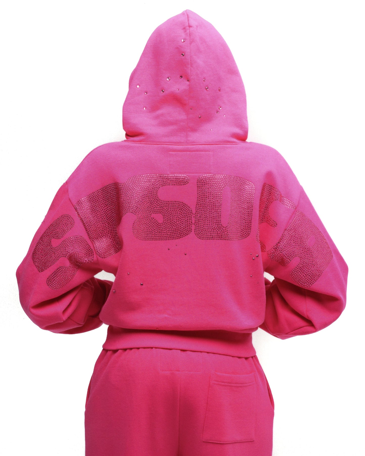 SP5DER Rhinestone Silk Hoodie - Pink - Detail View 20