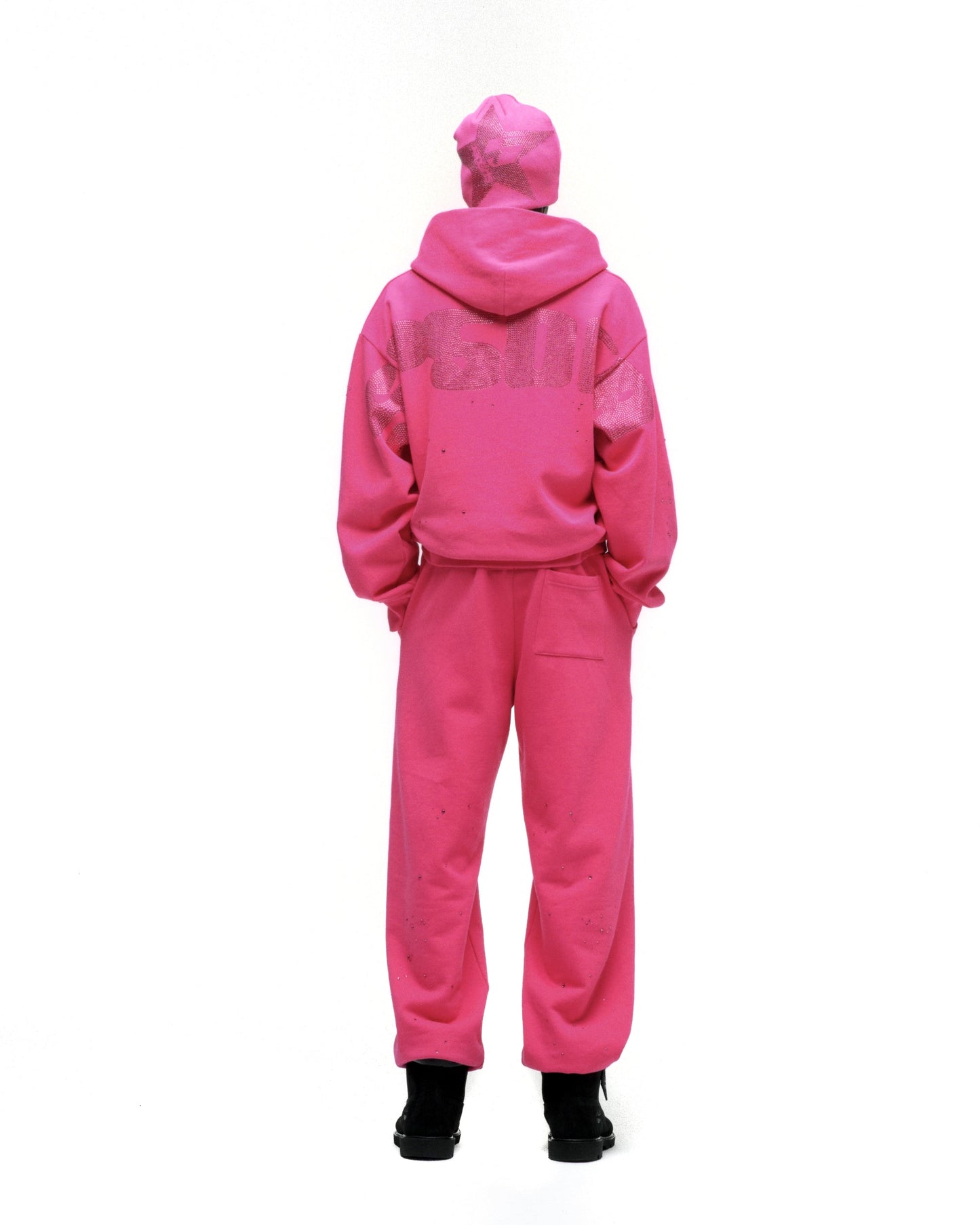 SP5DER Rhinestone Silk Hoodie - Pink - Detail View 15