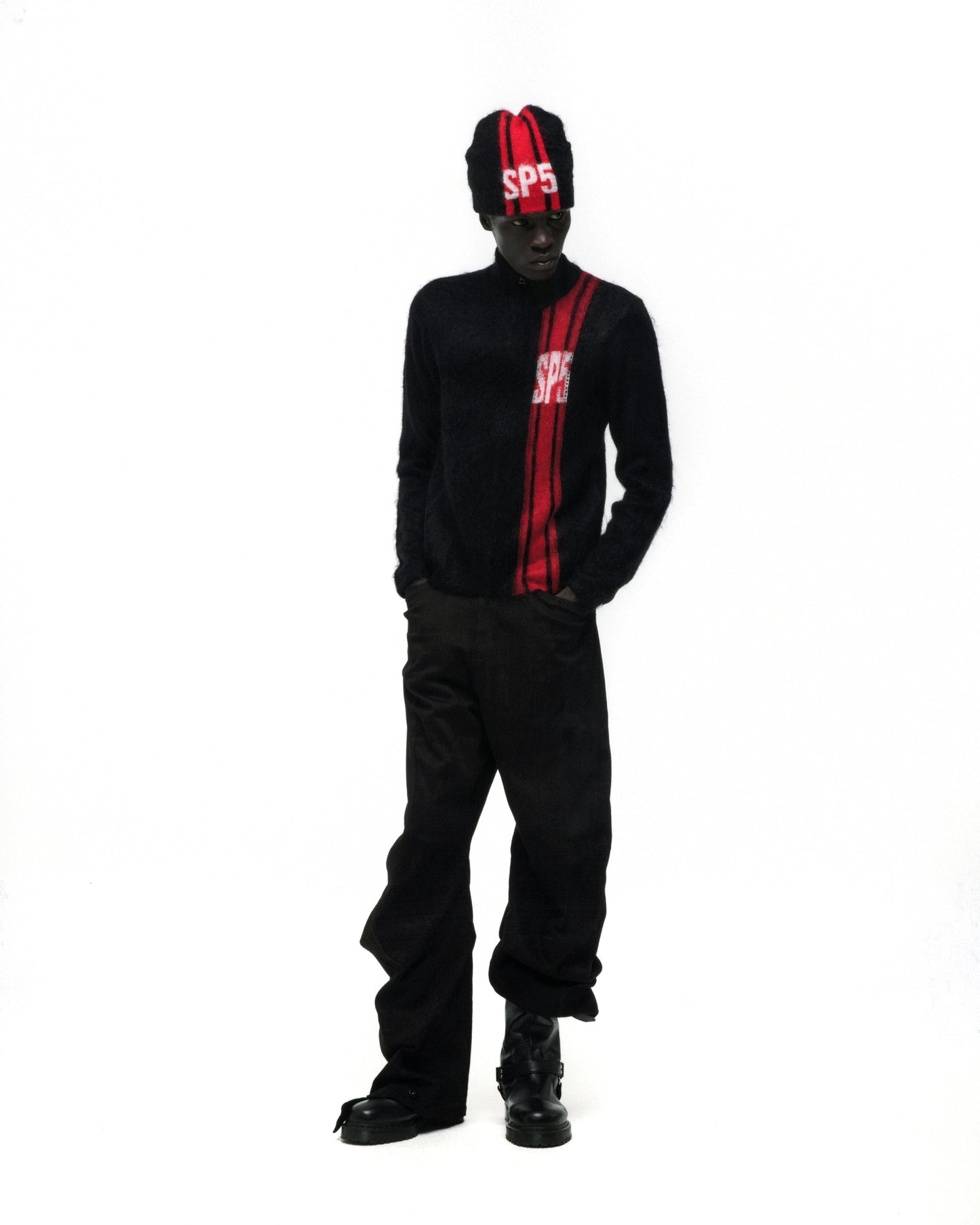 SP5DER Rally Knit Zip Sweater in Black