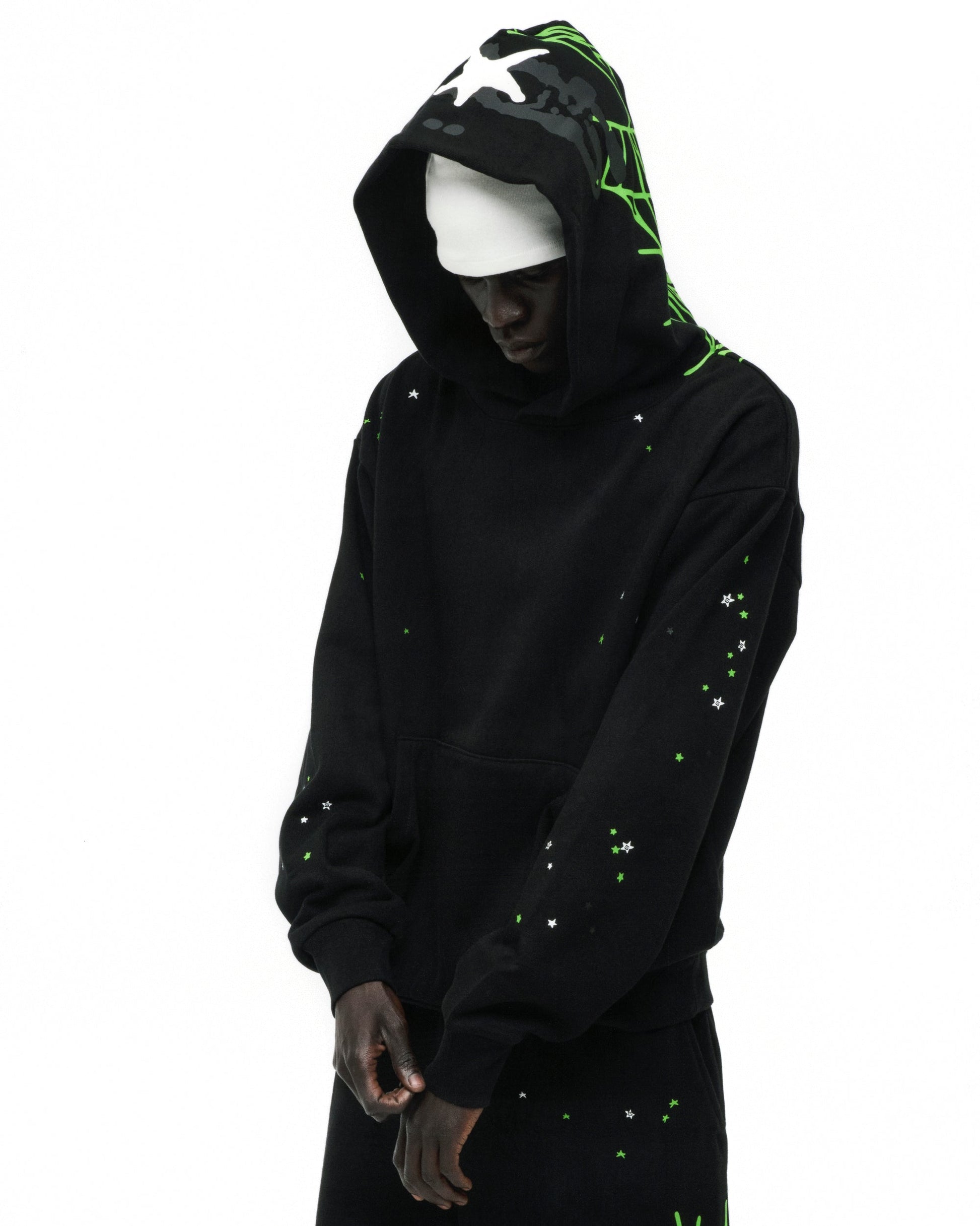SP5DER Heavy Web Hoodie – Black - Detail View 14