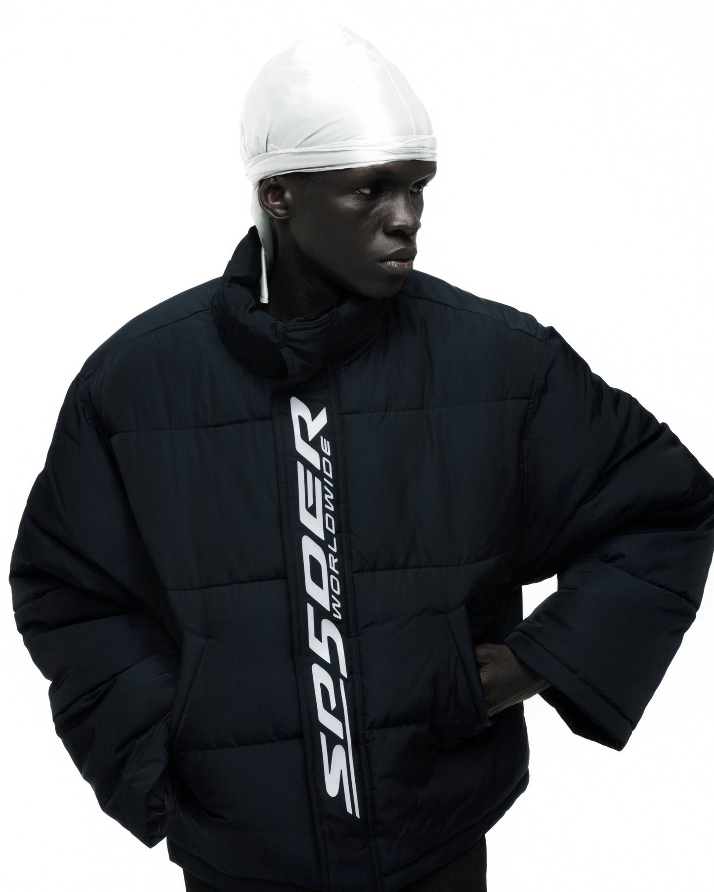 SP5DER Trackhawk Puffer Jacket in Black