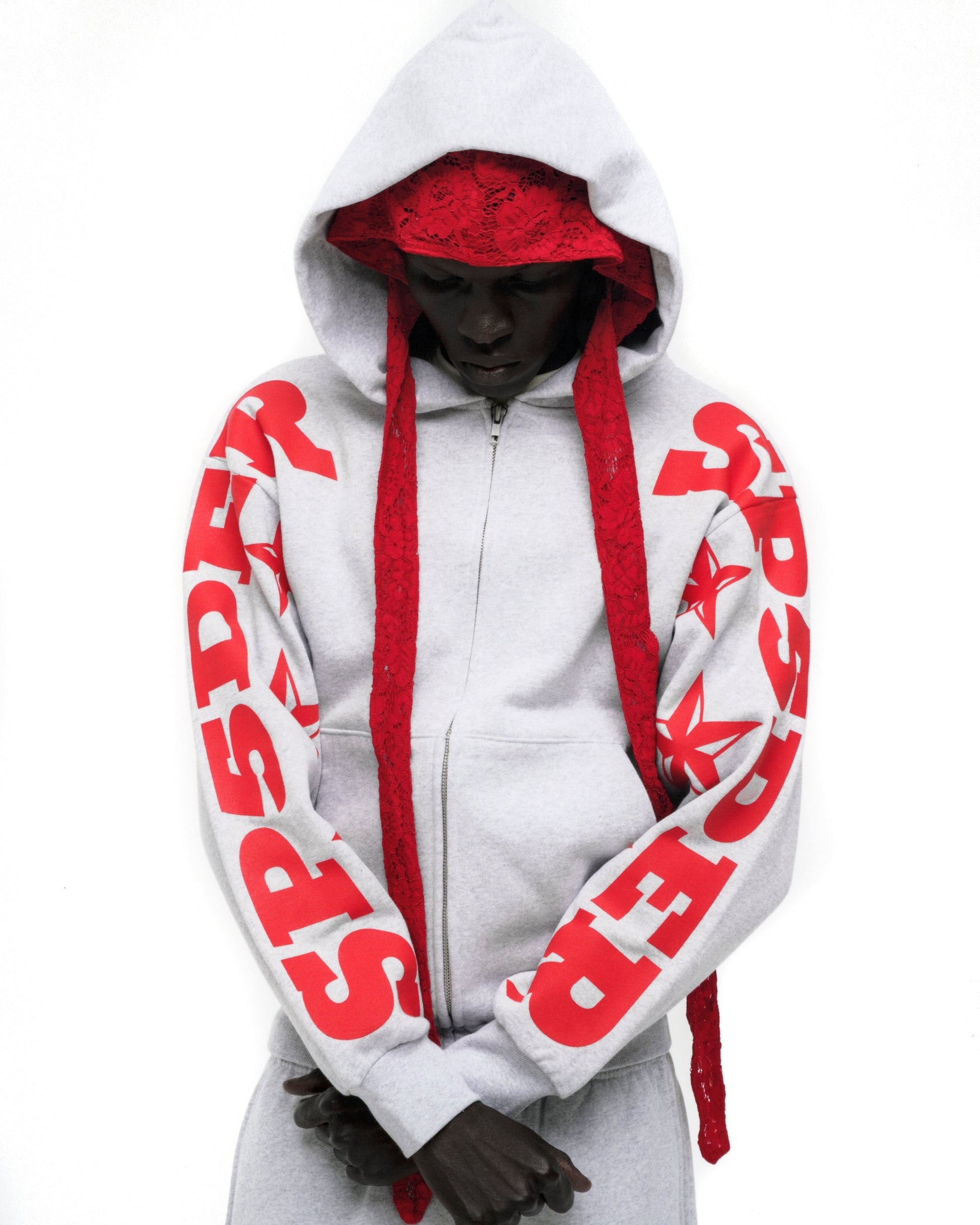 SP5DER MX555 Full-Zip Hoodie – Heather Grey - Detail View 12