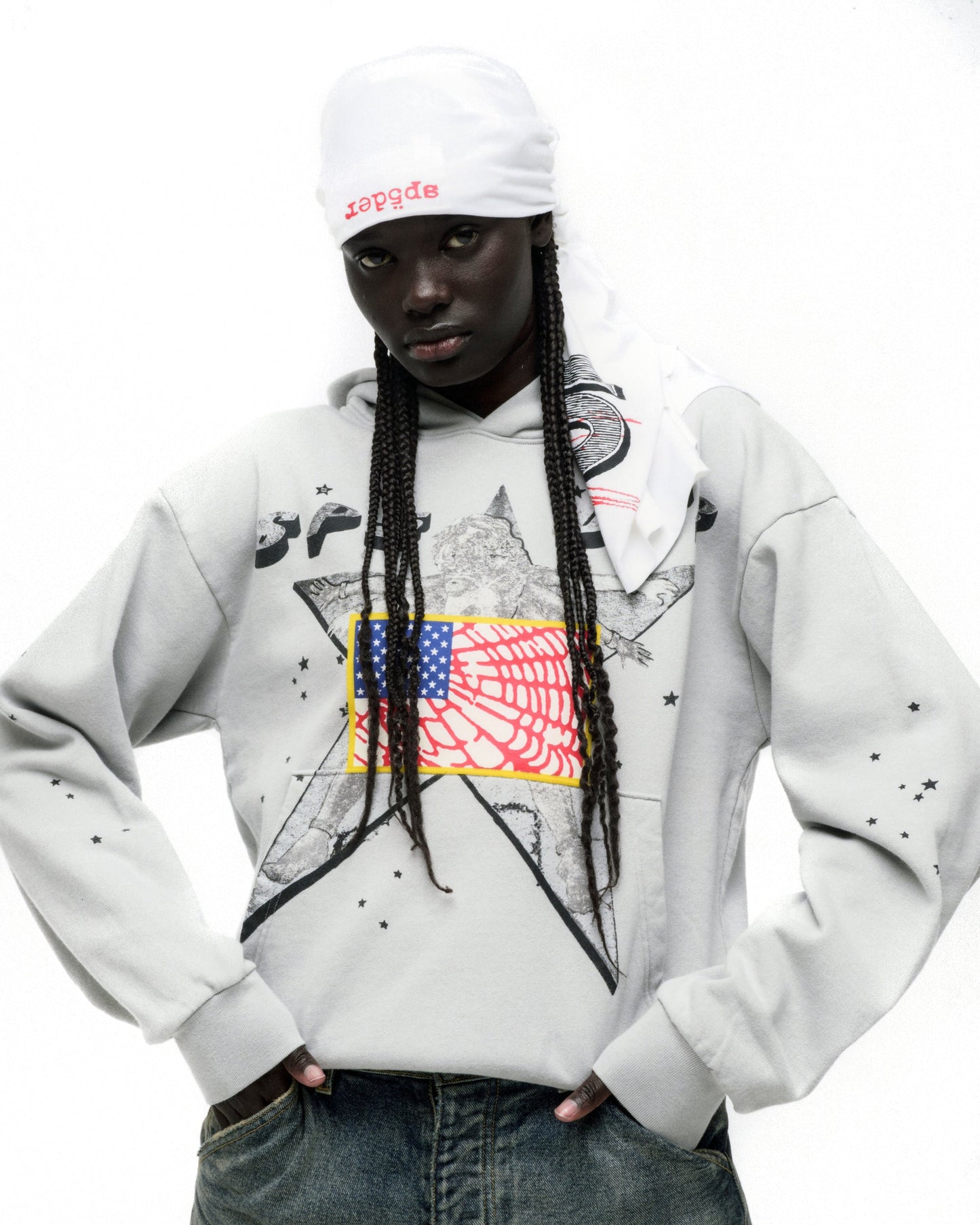SP5DER Star Girl Hoodie - Sport Grey - Detail View 13