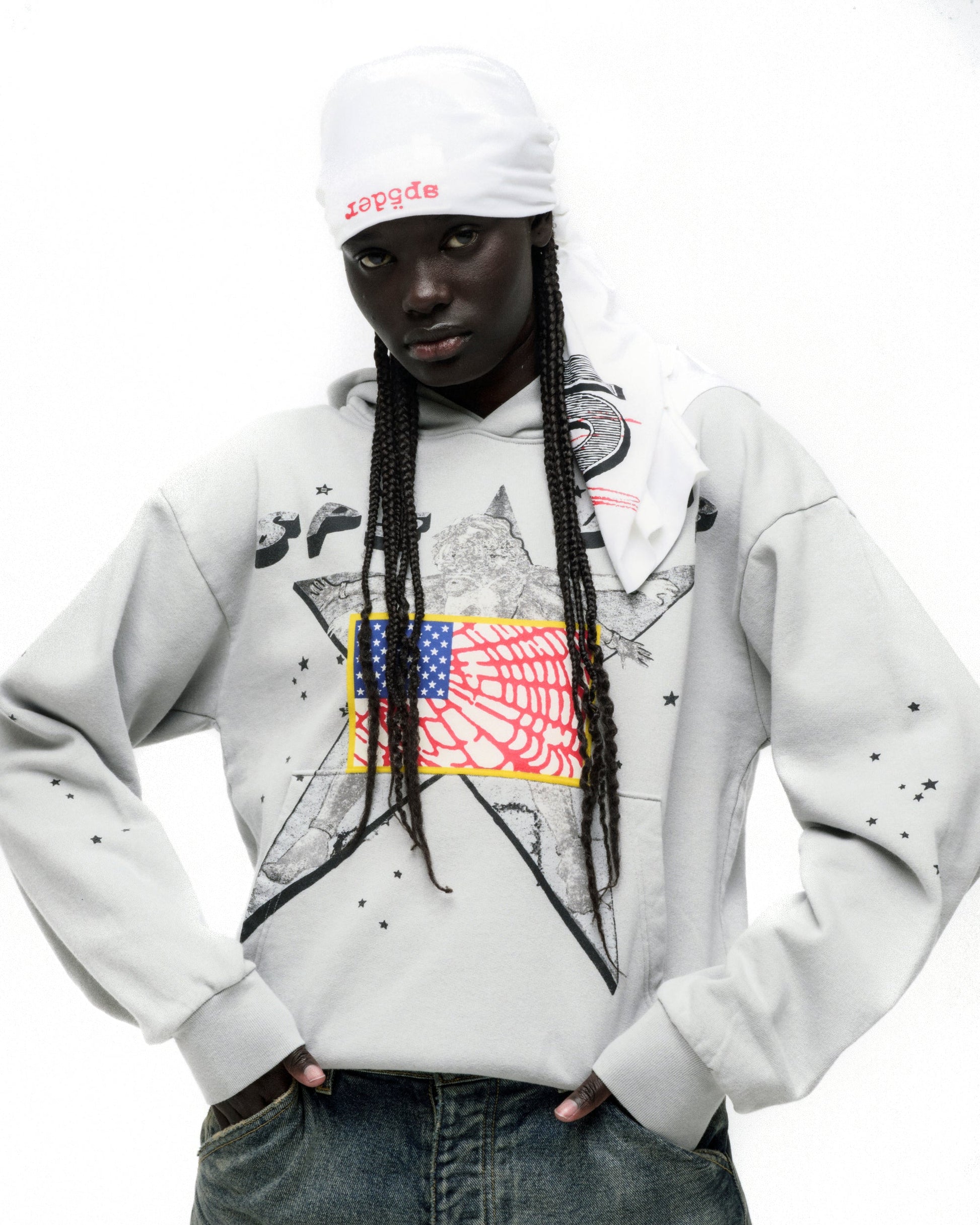 SP5DER Star Girl Hoodie - Sport Grey - Detail View 13