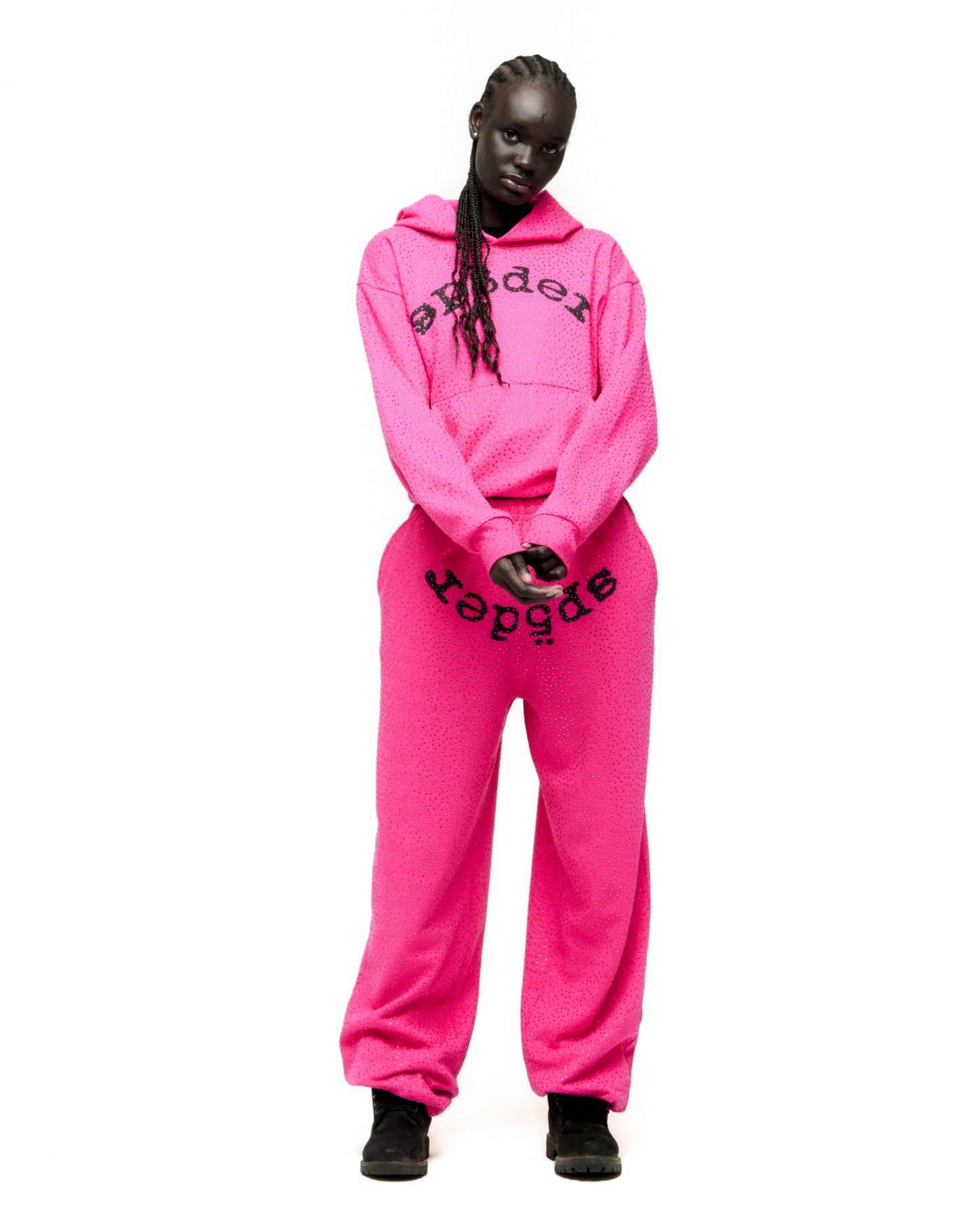 SP5DER VVS Rhinestone Hoodie - Pink - Detail View 6
