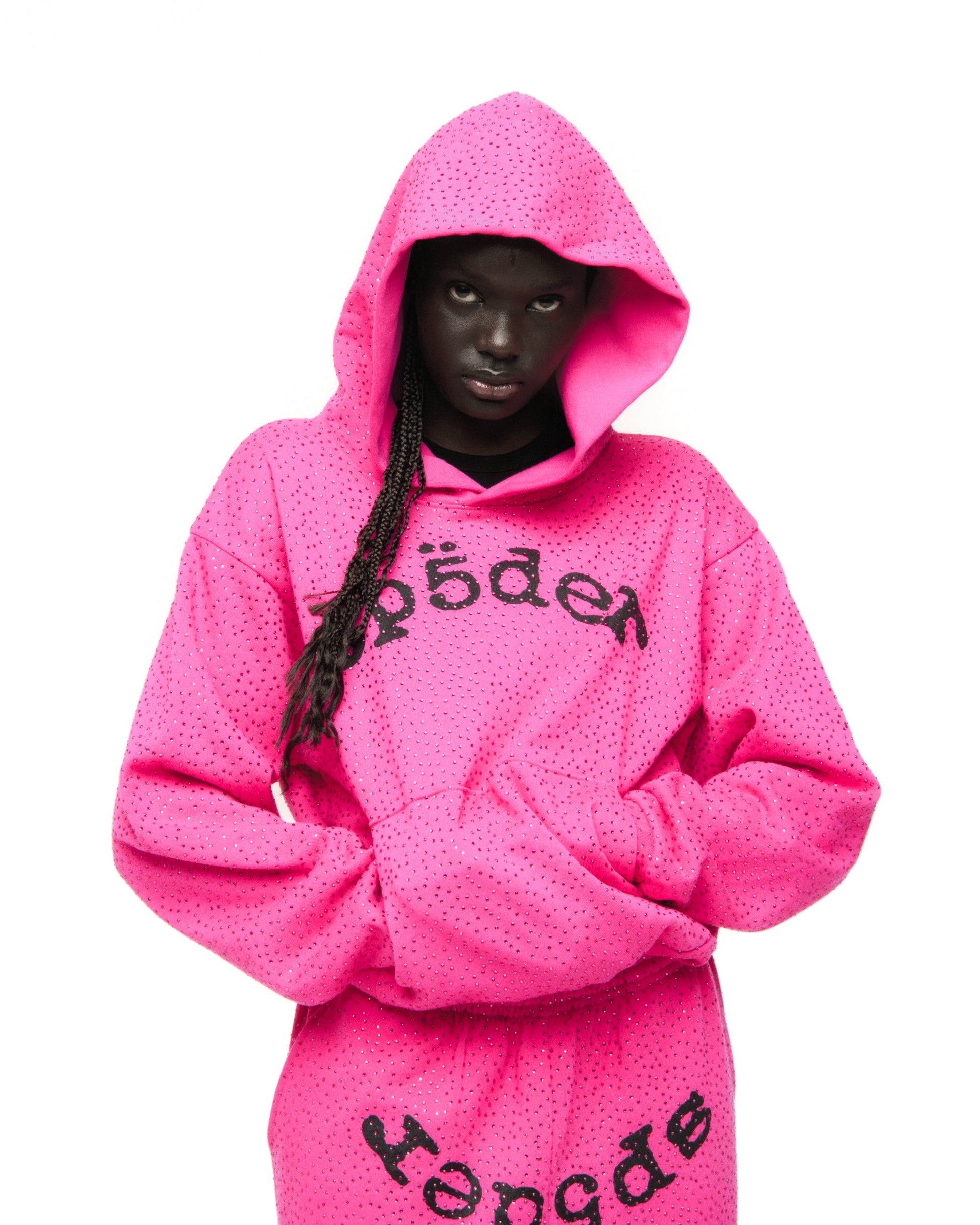 SP5DER VVS Rhinestone Hoodie - Pink - Detail View 12