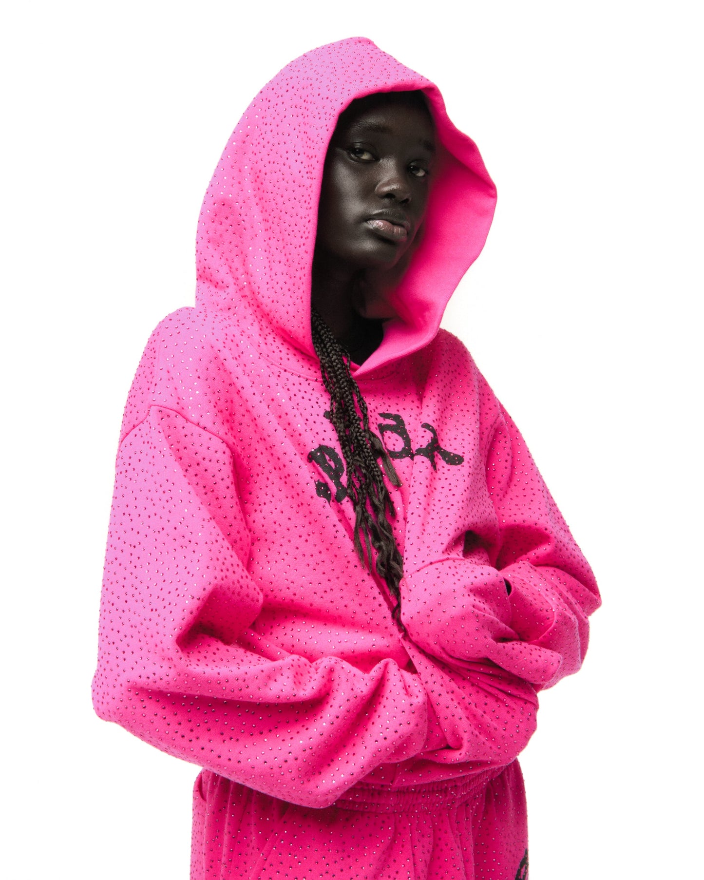 SP5DER VVS Rhinestone Hoodie - Pink - Detail View 14
