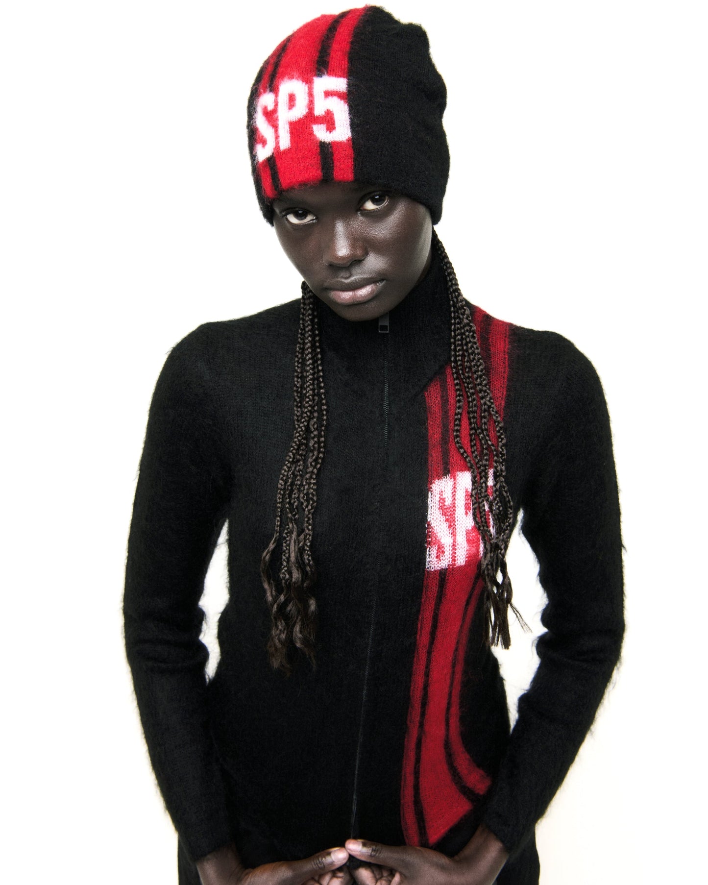 SP5DER Rally Knit Zip Sweater in Black