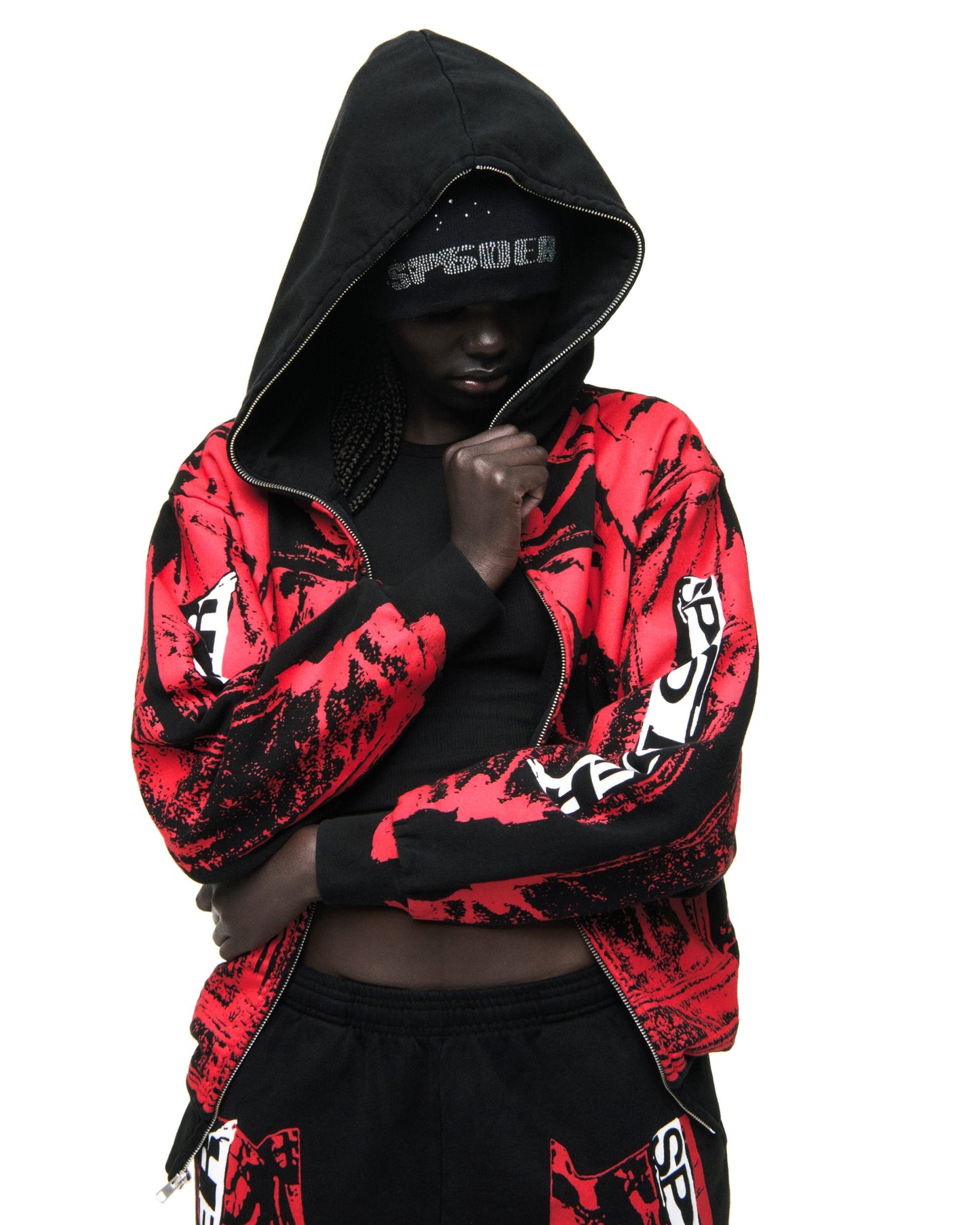 SP5DER JP5 Moto Full-Zip Hoodie – Black - Detail View 15