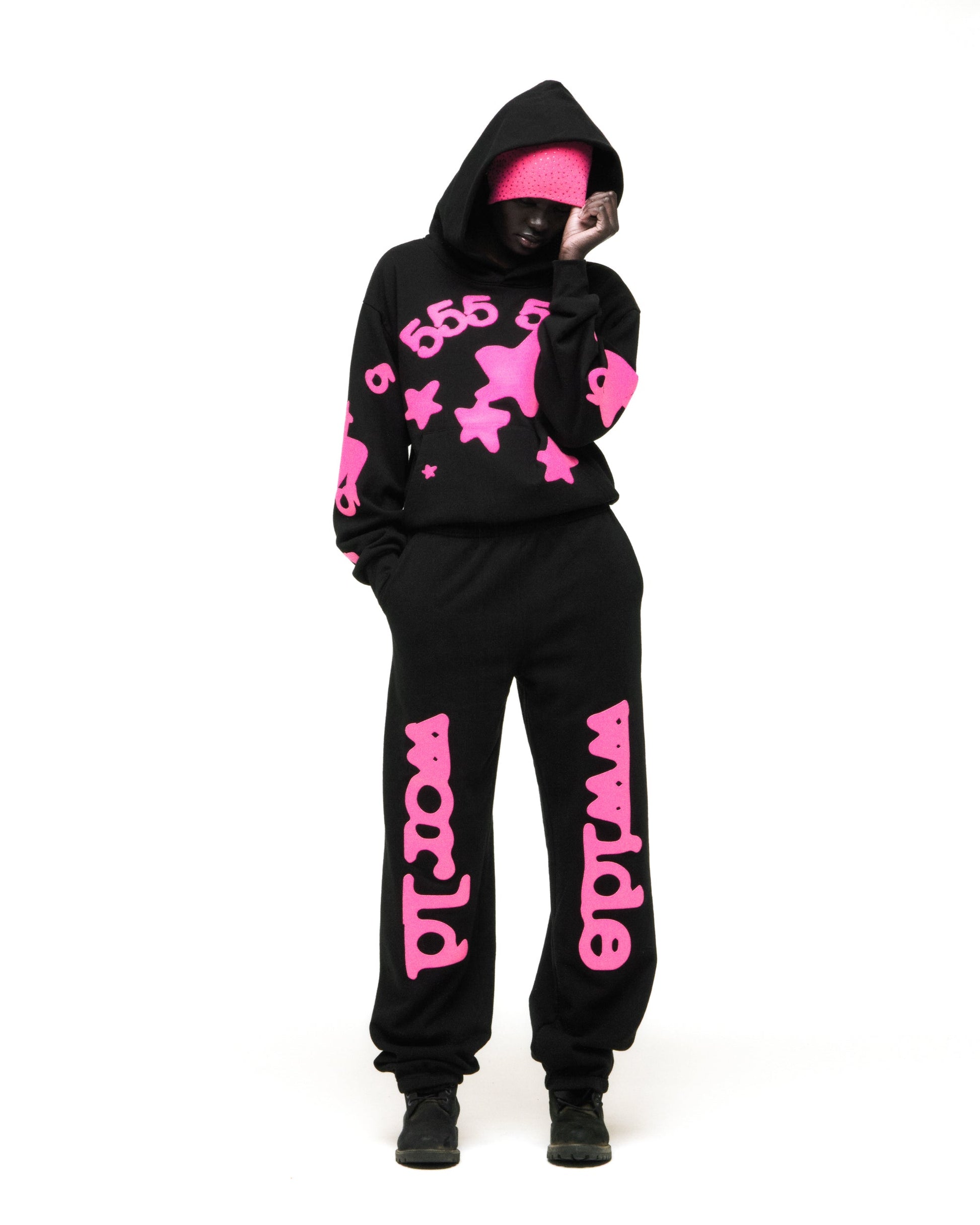 SP5DER Beluga Angel Number Hoodie – Black - Detail View 7