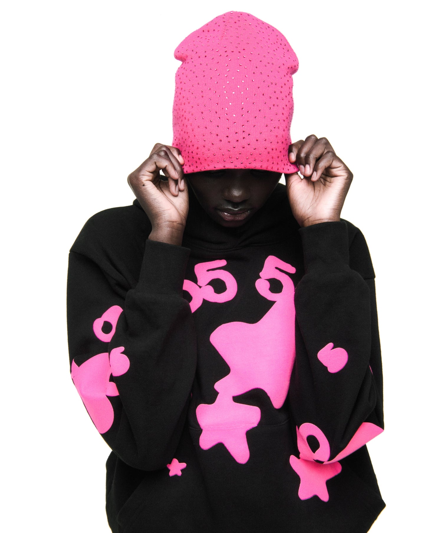 SP5DER Beluga Angel Number Hoodie – Black - Detail View 14