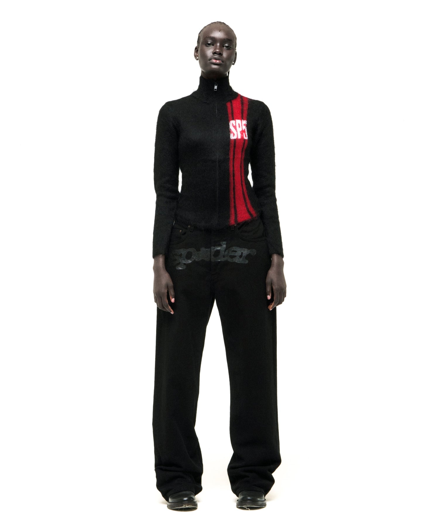 SP5DER Rally Knit Zip Sweater in Black