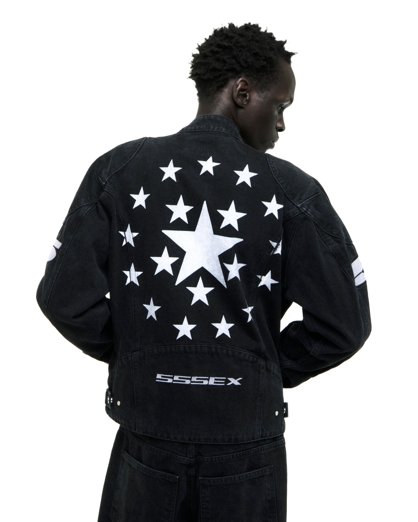 SP5DER Motorsport Denim Jacket in Black