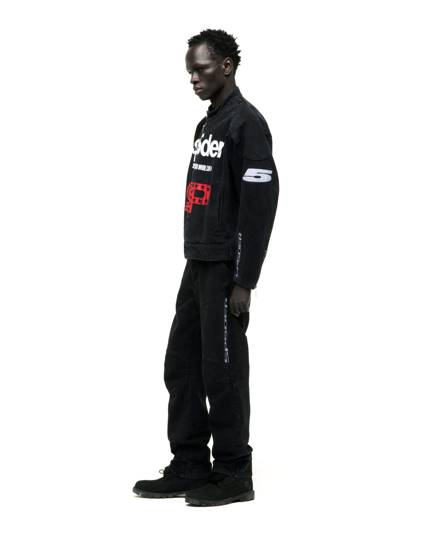 SP5DER Motorsport Denim Jacket in Black