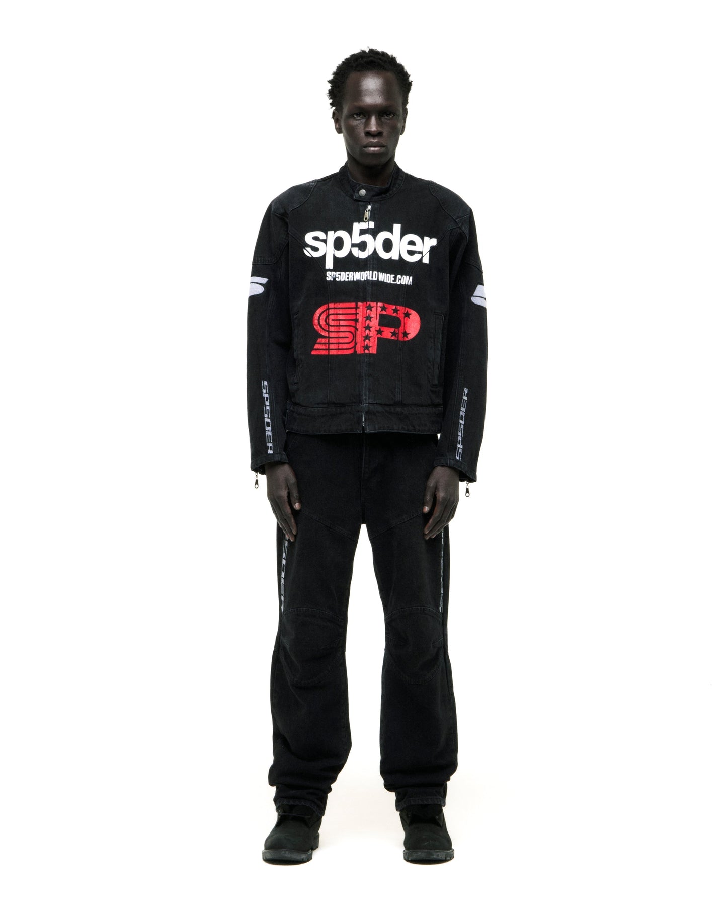 SP5DER Motorsport Denim Jacket in Black