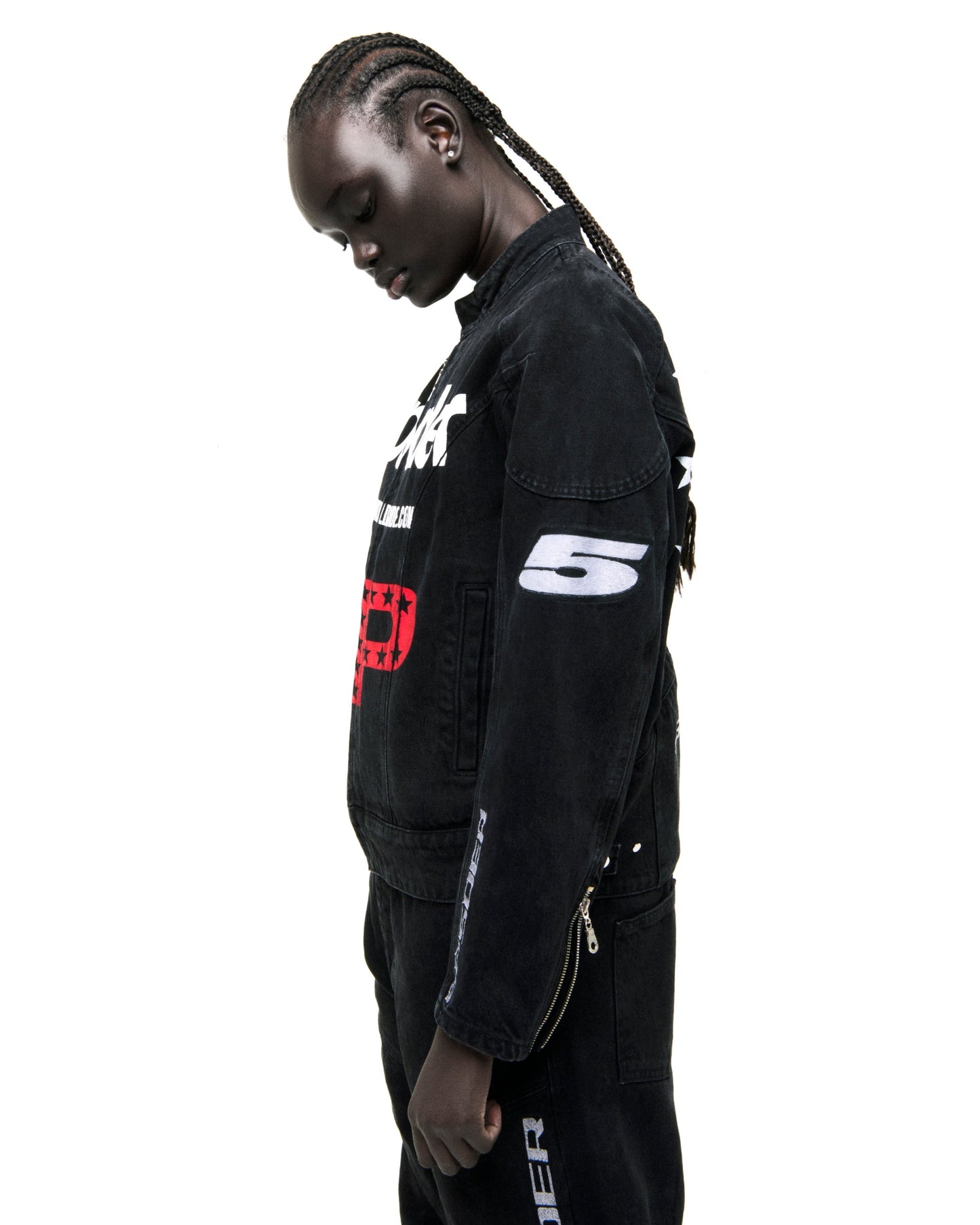 SP5DER Motorsport Denim Jacket in Black