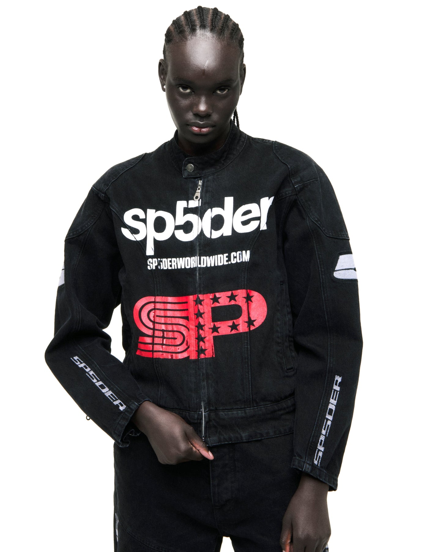 SP5DER Motorsport Denim Jacket in Black