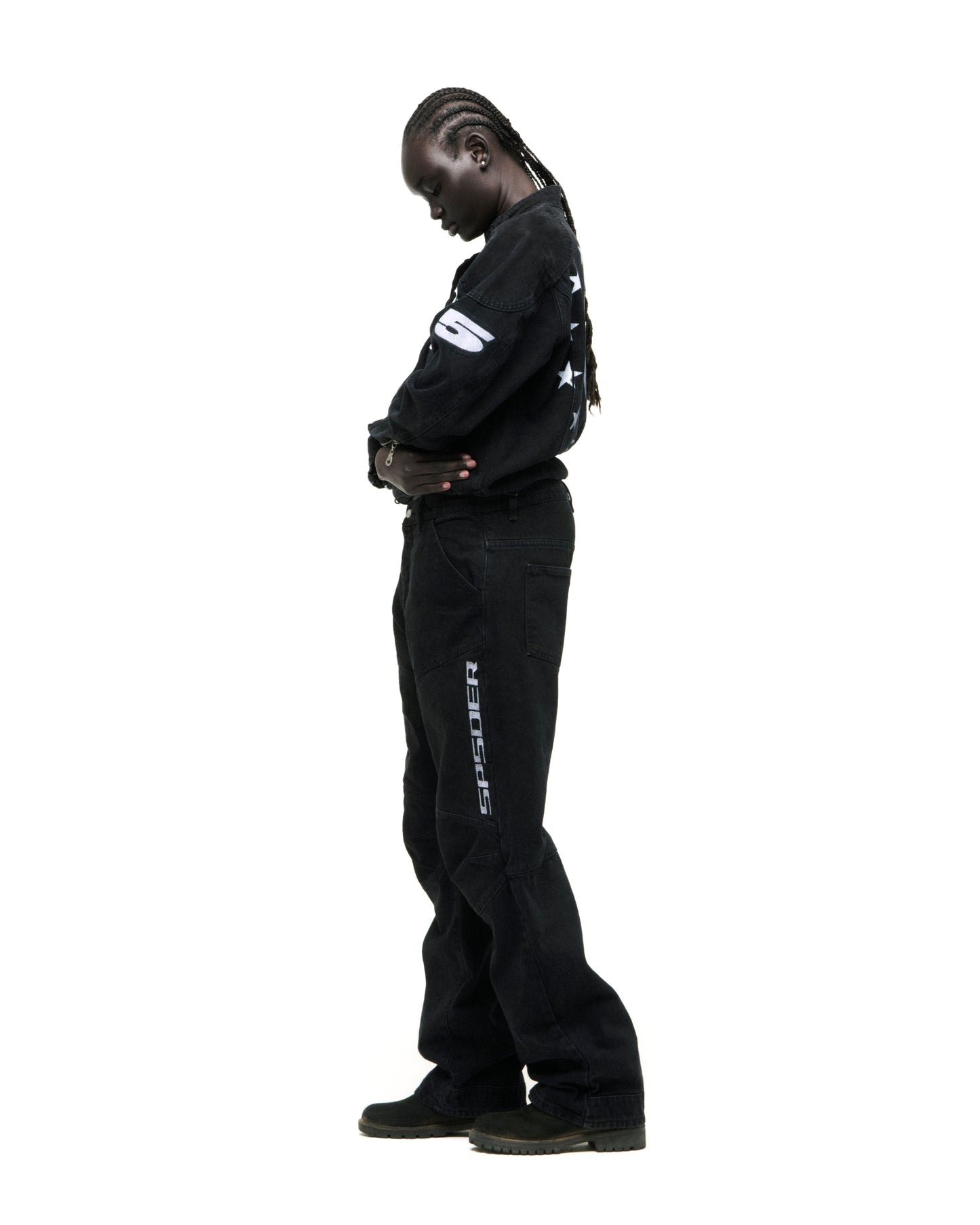 SP5DER Motorsport Denim Jacket in Black