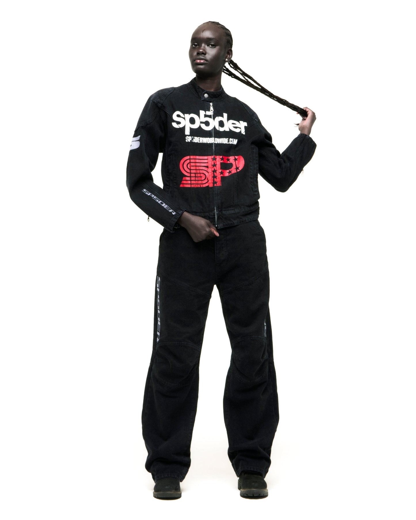 SP5DER Motorsport Denim Jacket in Black