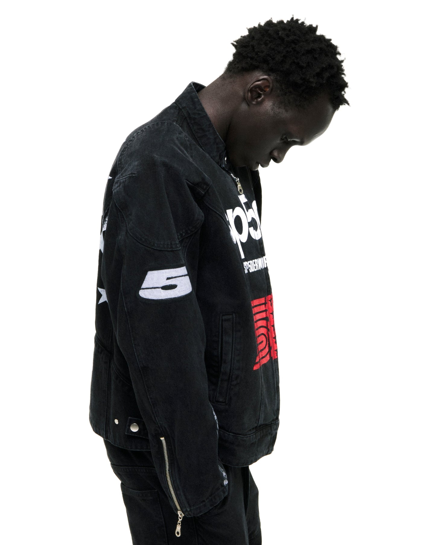SP5DER Motorsport Denim Jacket in Black