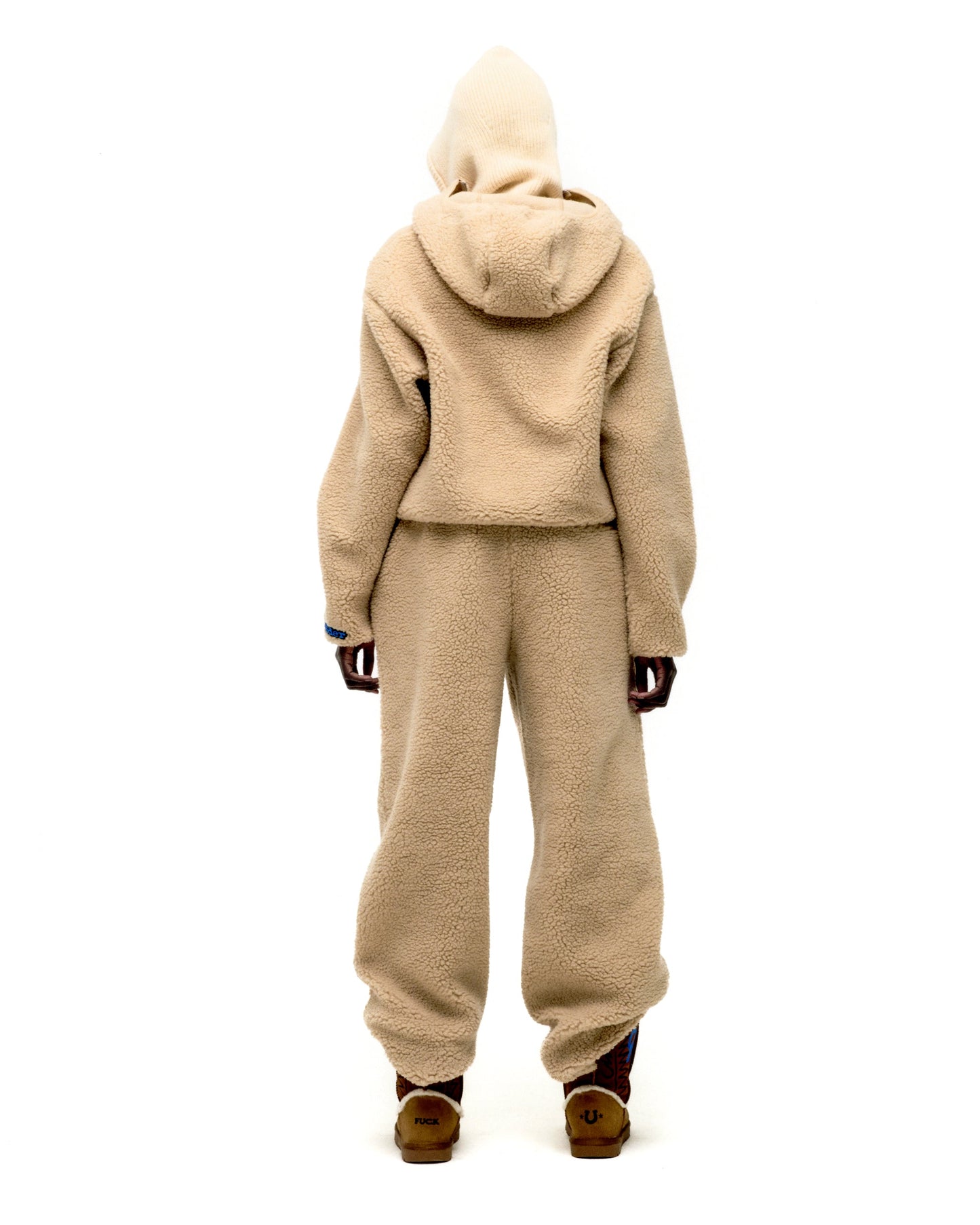 SP5DER Teddy Fleece Zip-Up in Tan