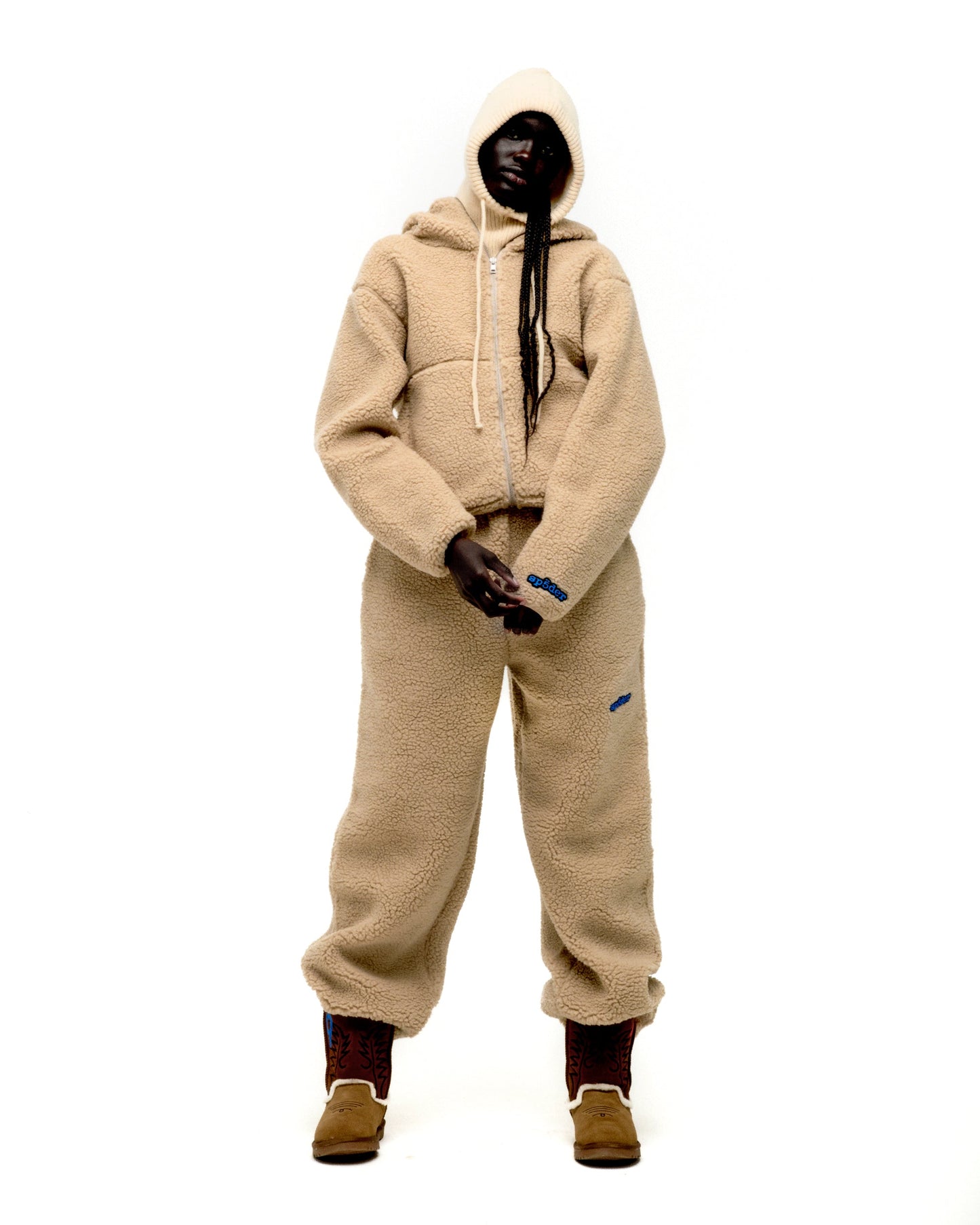 SP5DER Teddy Fleece Zip-Up in Tan