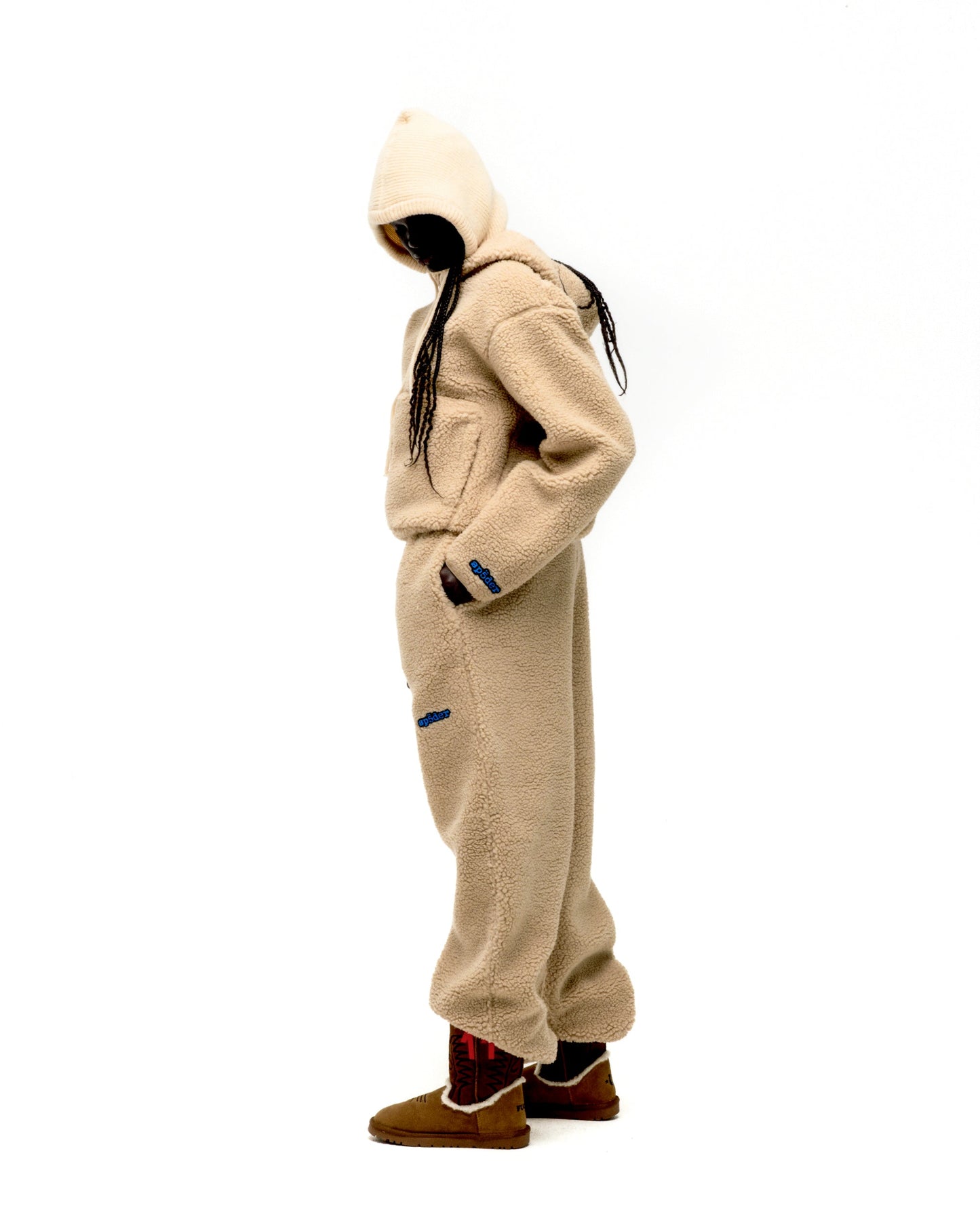 SP5DER Teddy Fleece Zip-Up in Tan