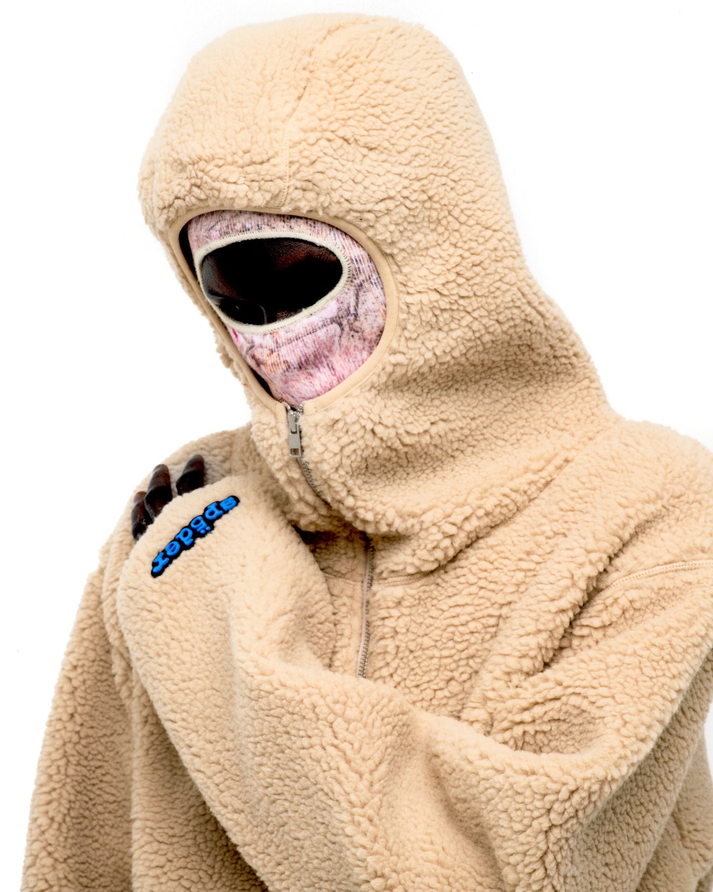 SP5DER Teddy Fleece Zip-Up in Tan