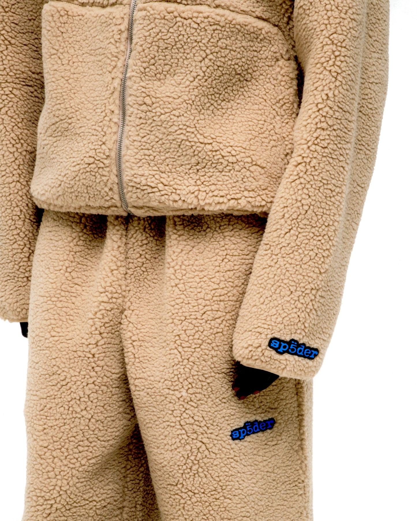 SP5DER Teddy Fleece Zip-Up in Tan