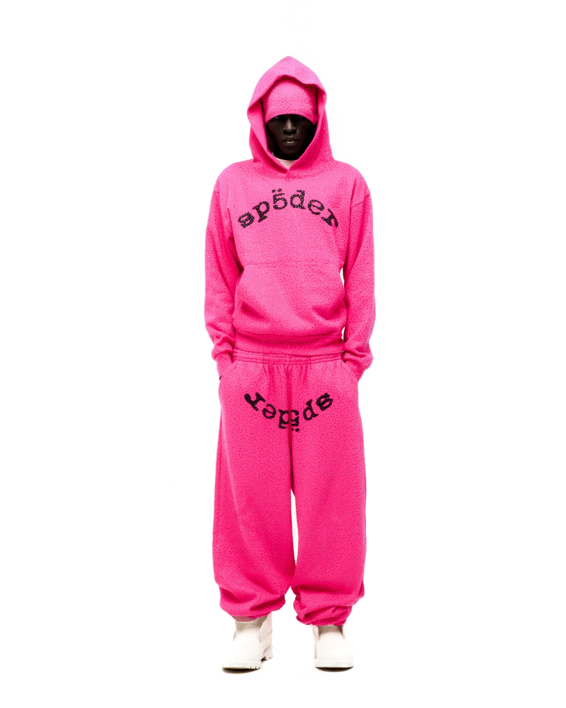 SP5DER VVS Rhinestone Hoodie - Pink - Detail View 5