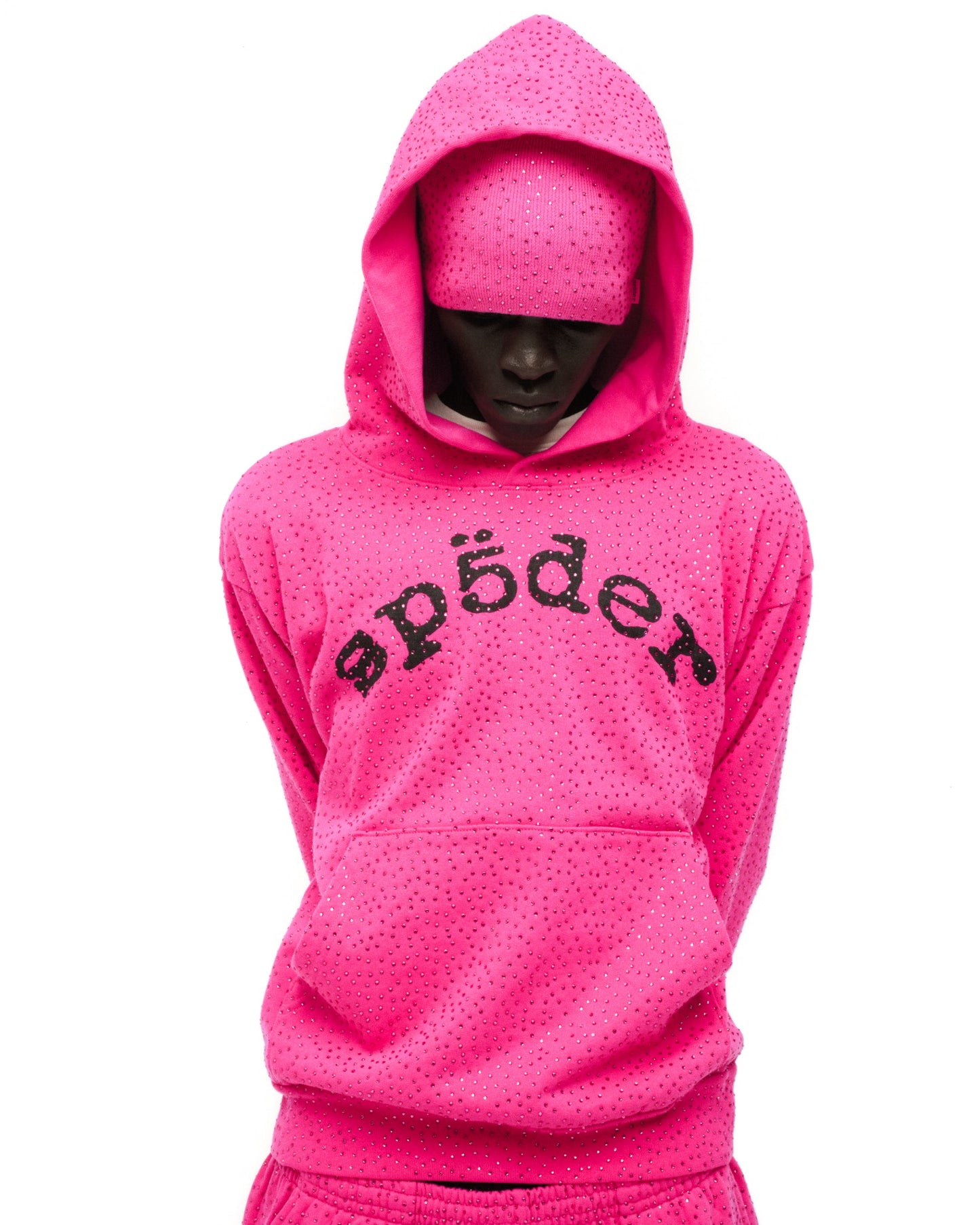 SP5DER VVS Rhinestone Hoodie - Pink - Detail View 13