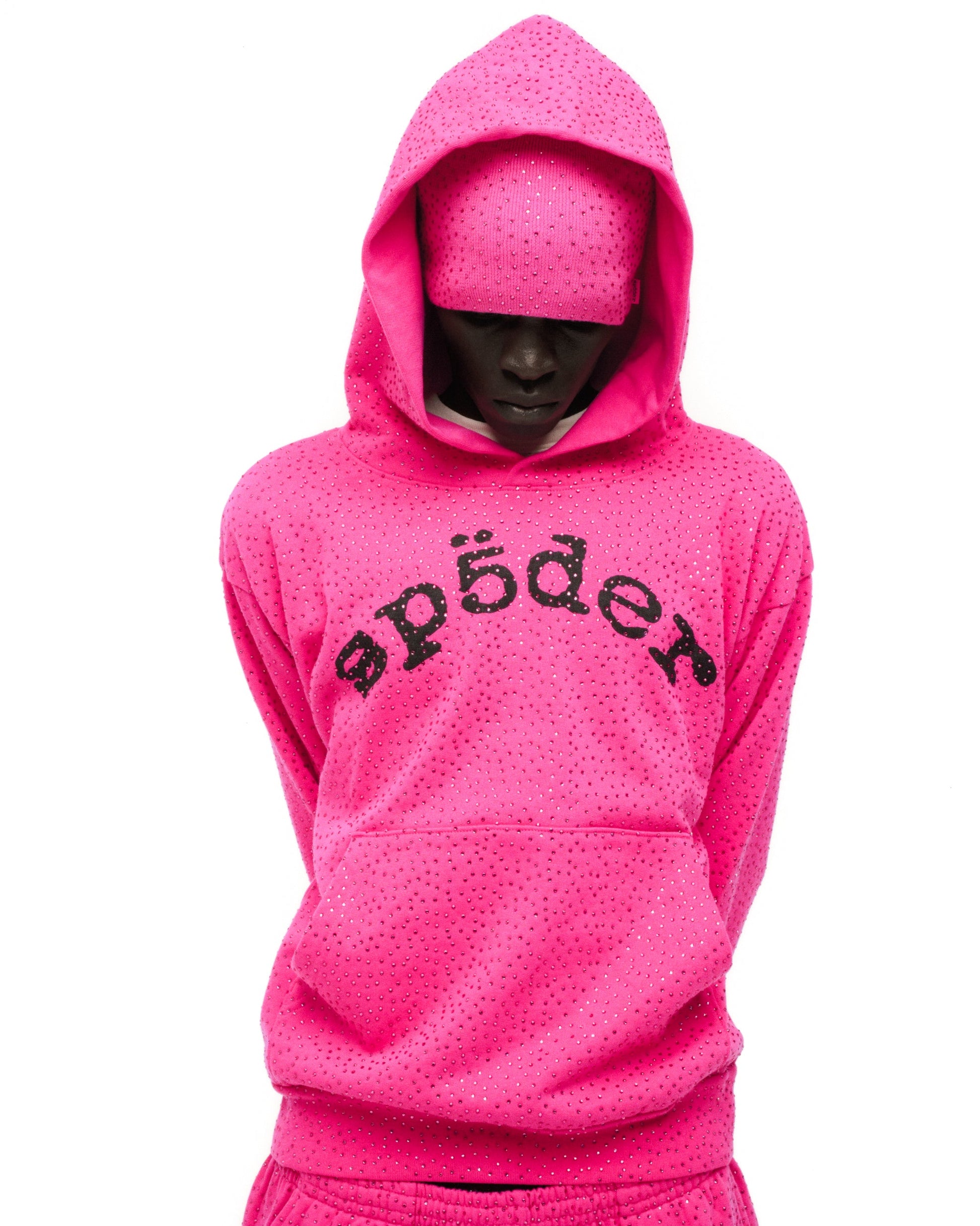 SP5DER VVS Rhinestone Hoodie - Pink - Detail View 13