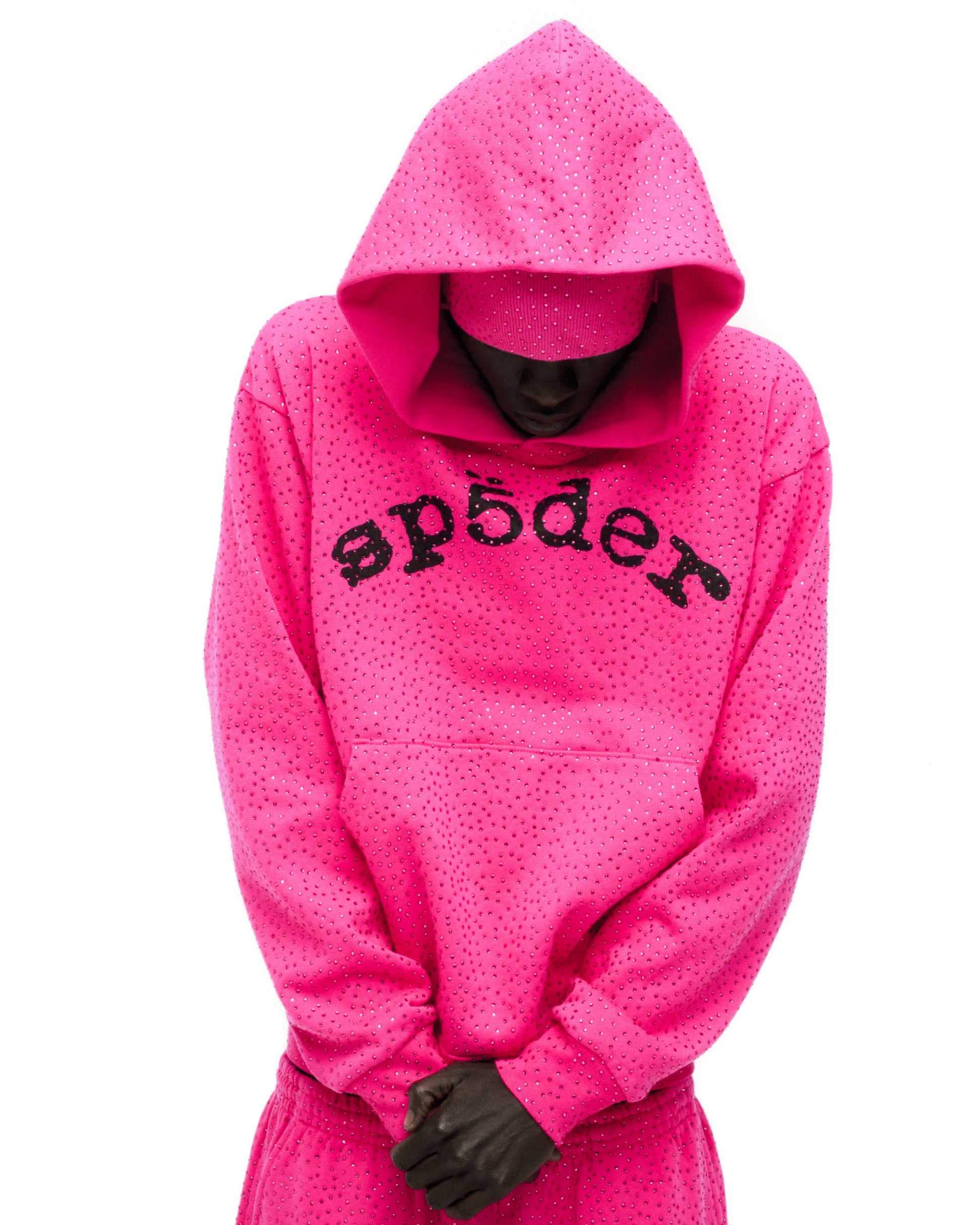 SP5DER VVS Rhinestone Hoodie - Pink - Detail View 11