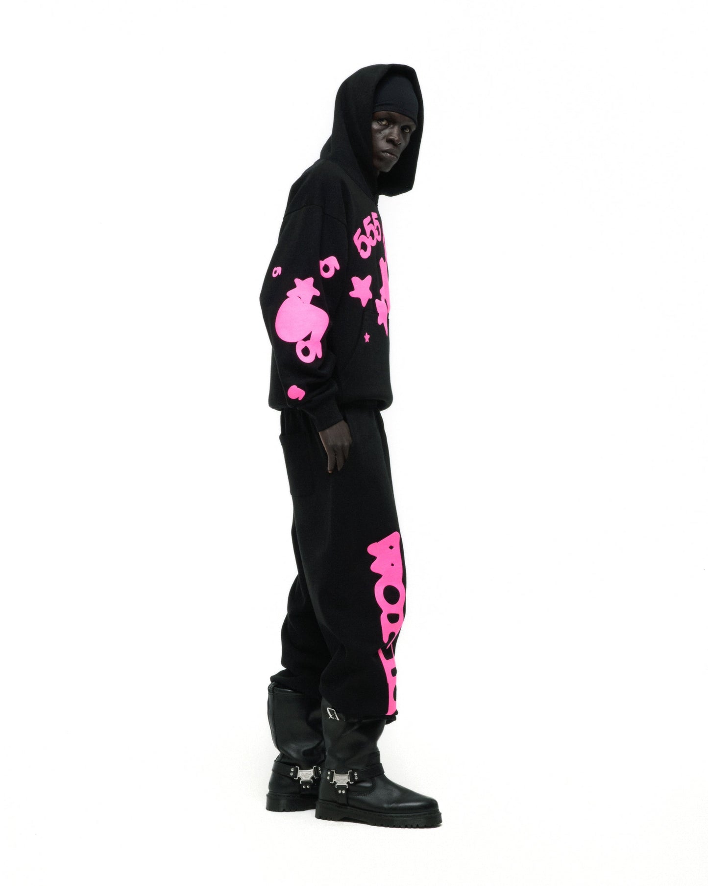SP5DER Beluga Angel Number Hoodie – Black - Detail View 8