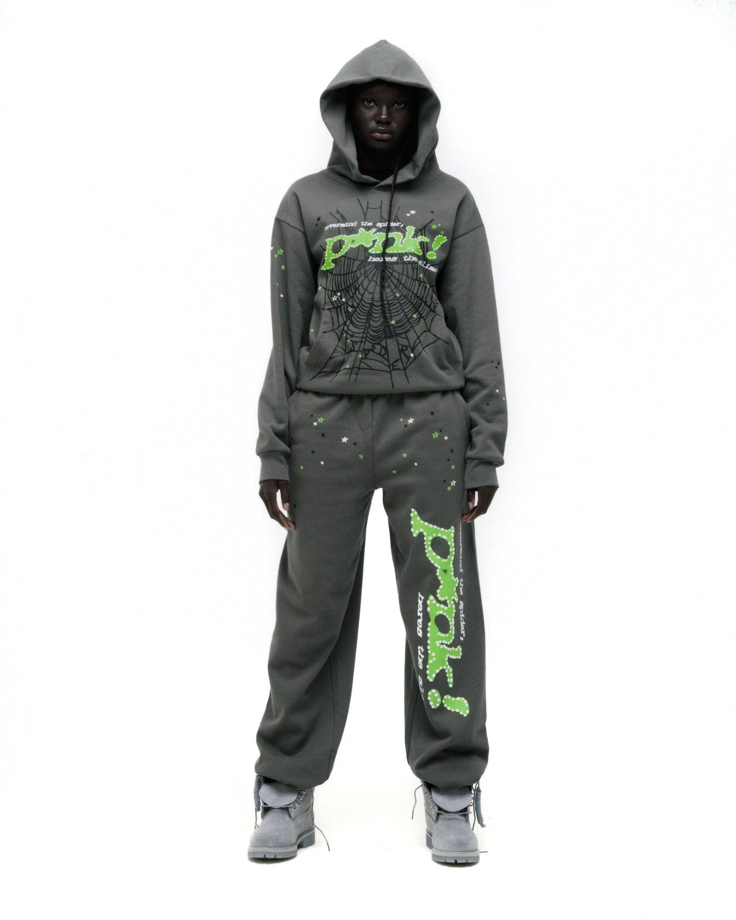 SP5DER Punk V2 Star Print Hoodie - Slate Grey - Detail View 8