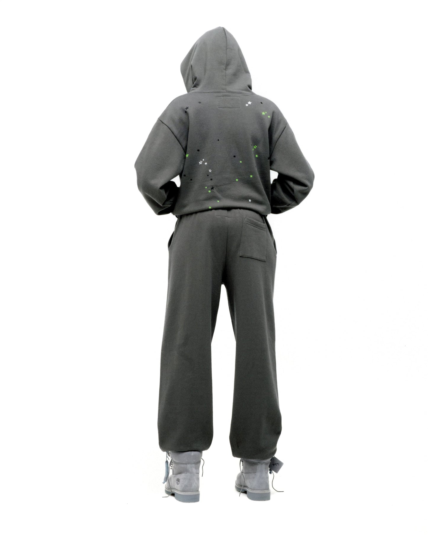 SP5DER Punk V2 Star Print Hoodie - Slate Grey - Detail View 14