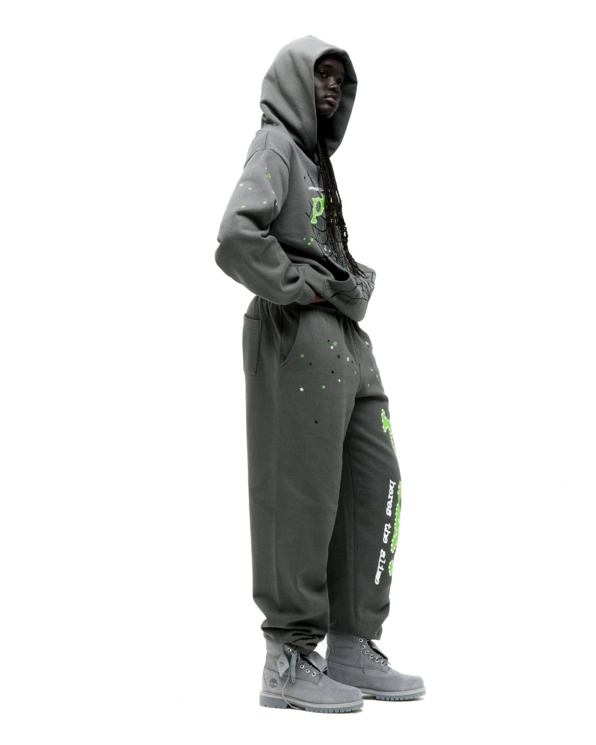 SP5DER Punk V2 Star Print Hoodie - Slate Grey - Detail View 10
