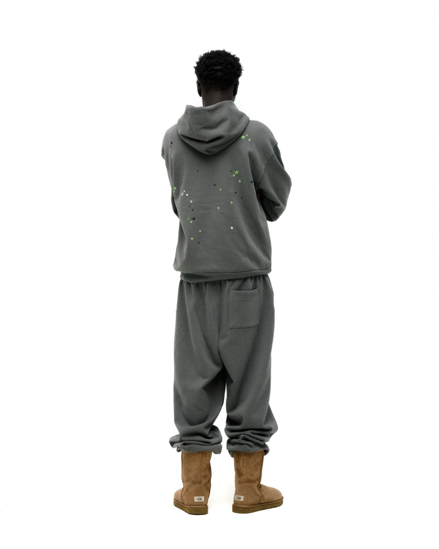 SP5DER Punk V2 Star Print Hoodie - Slate Grey - Detail View 13