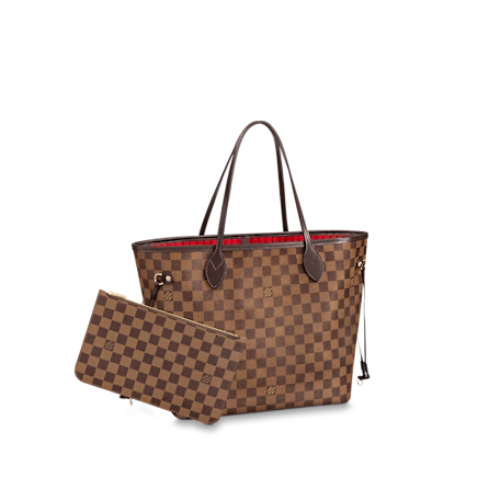 A shot highlighting the contrast between the Damier Ebene canvas and the natural cowhide trim
