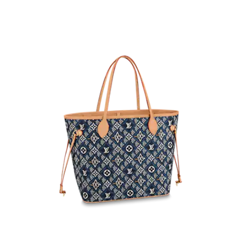 The Louis Vuitton Neverfull MM tote placed on a bench