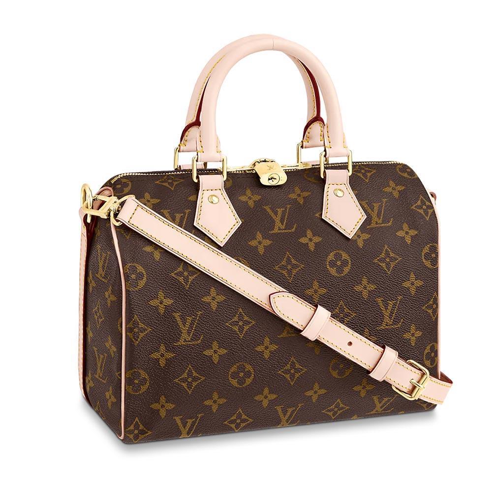 Front view of the Louis Vuitton Speedy Bandoulière 25 in Monogram canvas