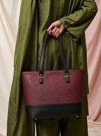 Bag It Grace Two-Tone Handbag - Maroon and Black Vegan Leather